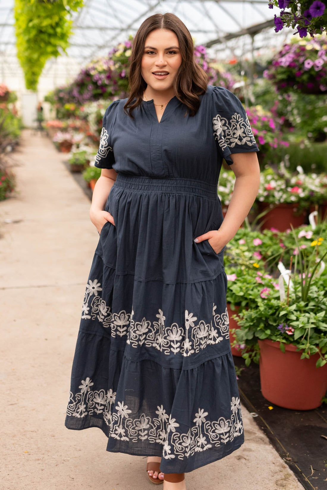 Jolie Navy Embroidered Detail Dress