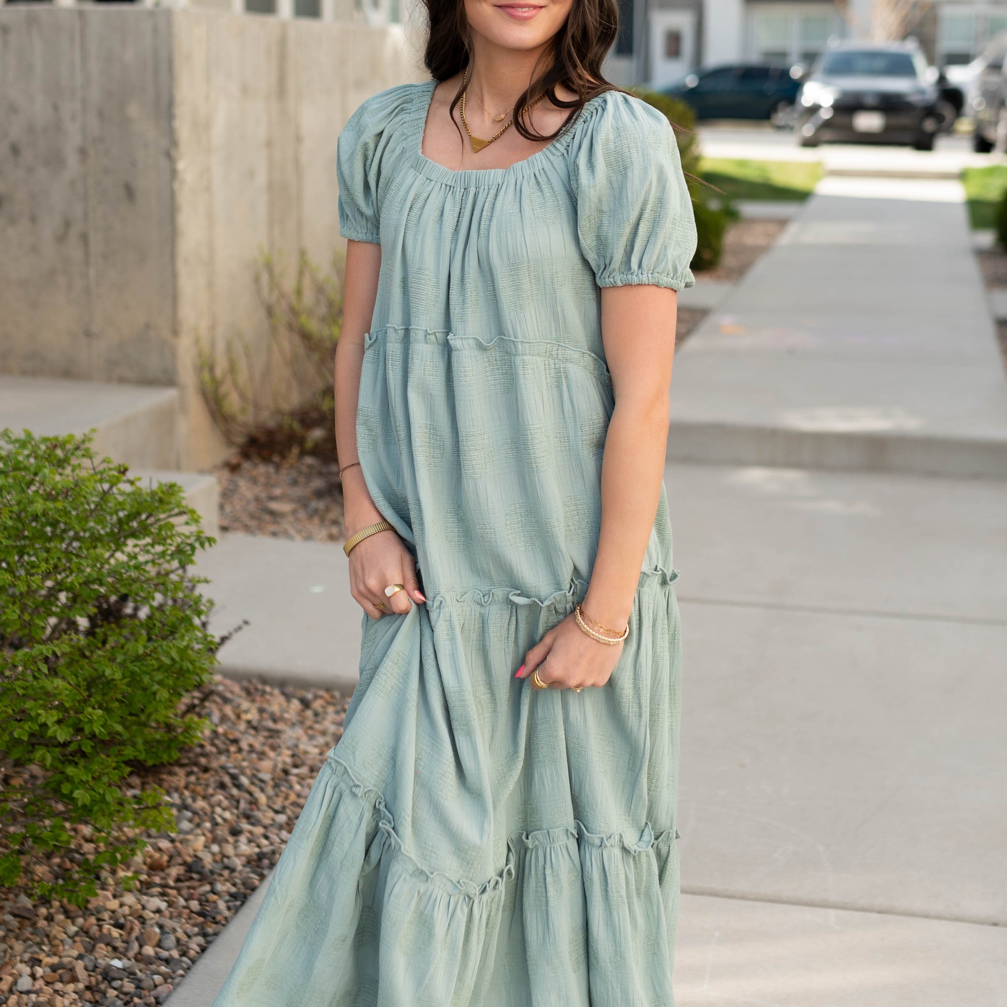 Nelly Sage Puff sleeve Detailed Dress