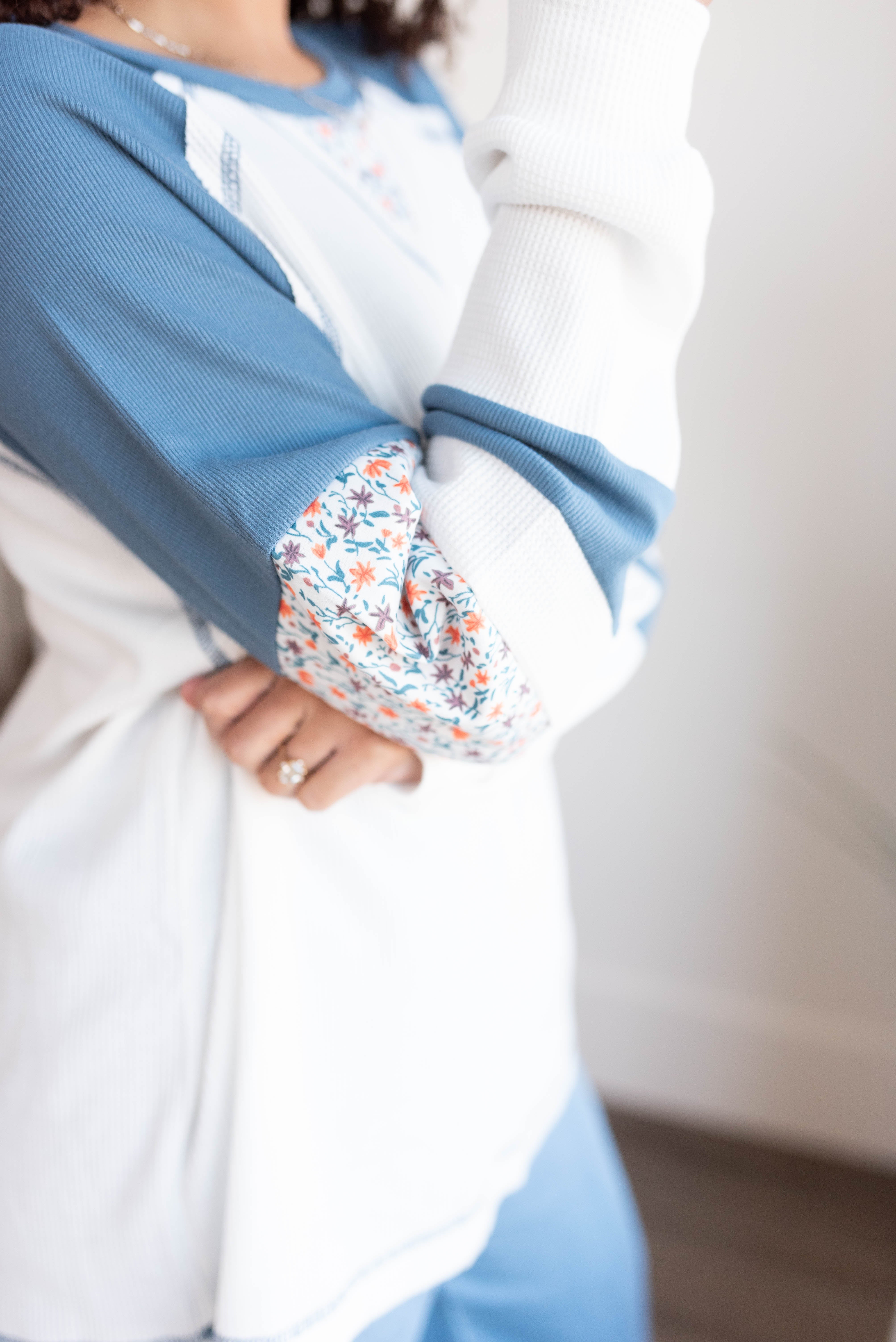 Nessa Blue Floral Patchwork Long Sleeve Top