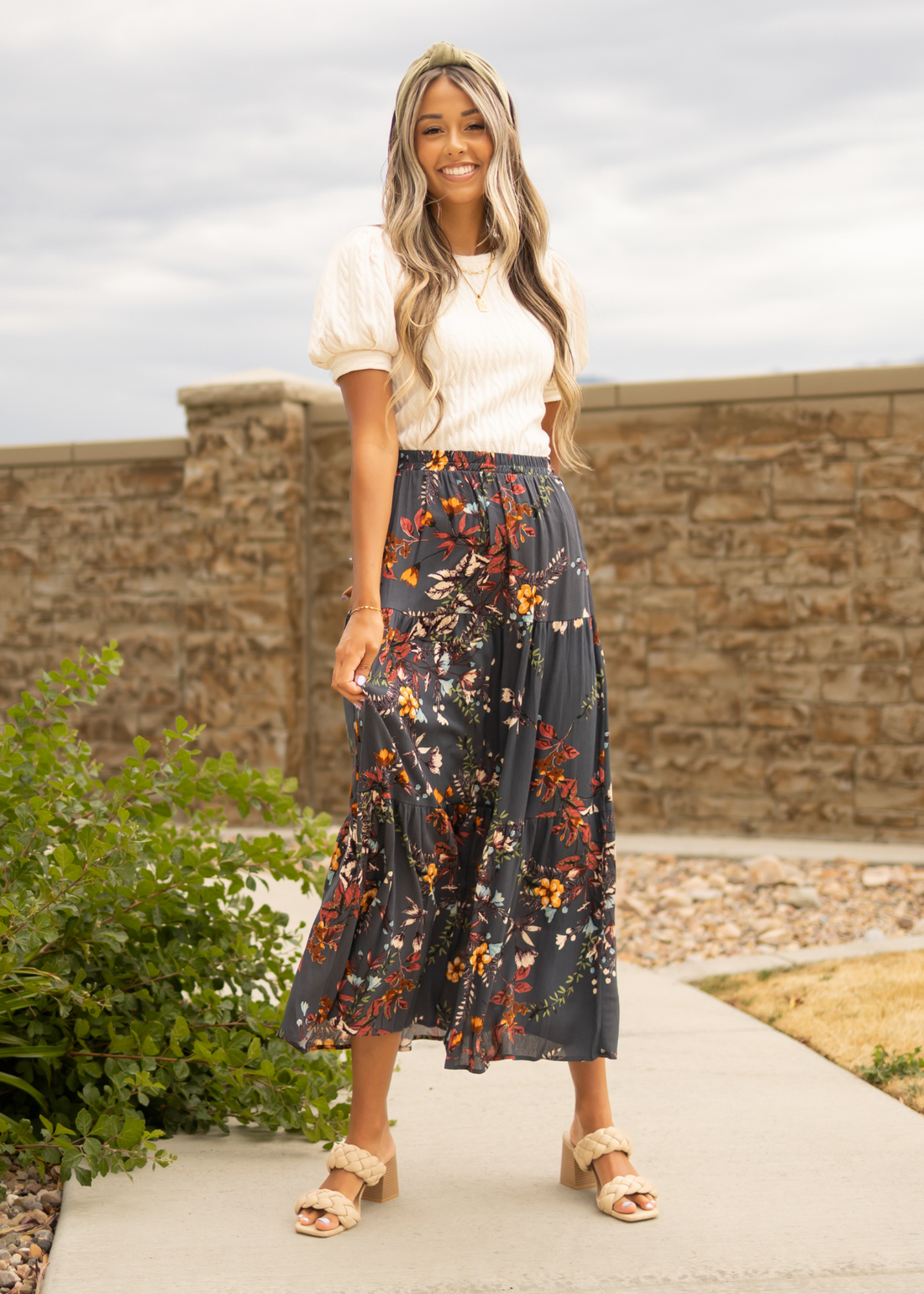 Nia Dark Teal Floral Skirt