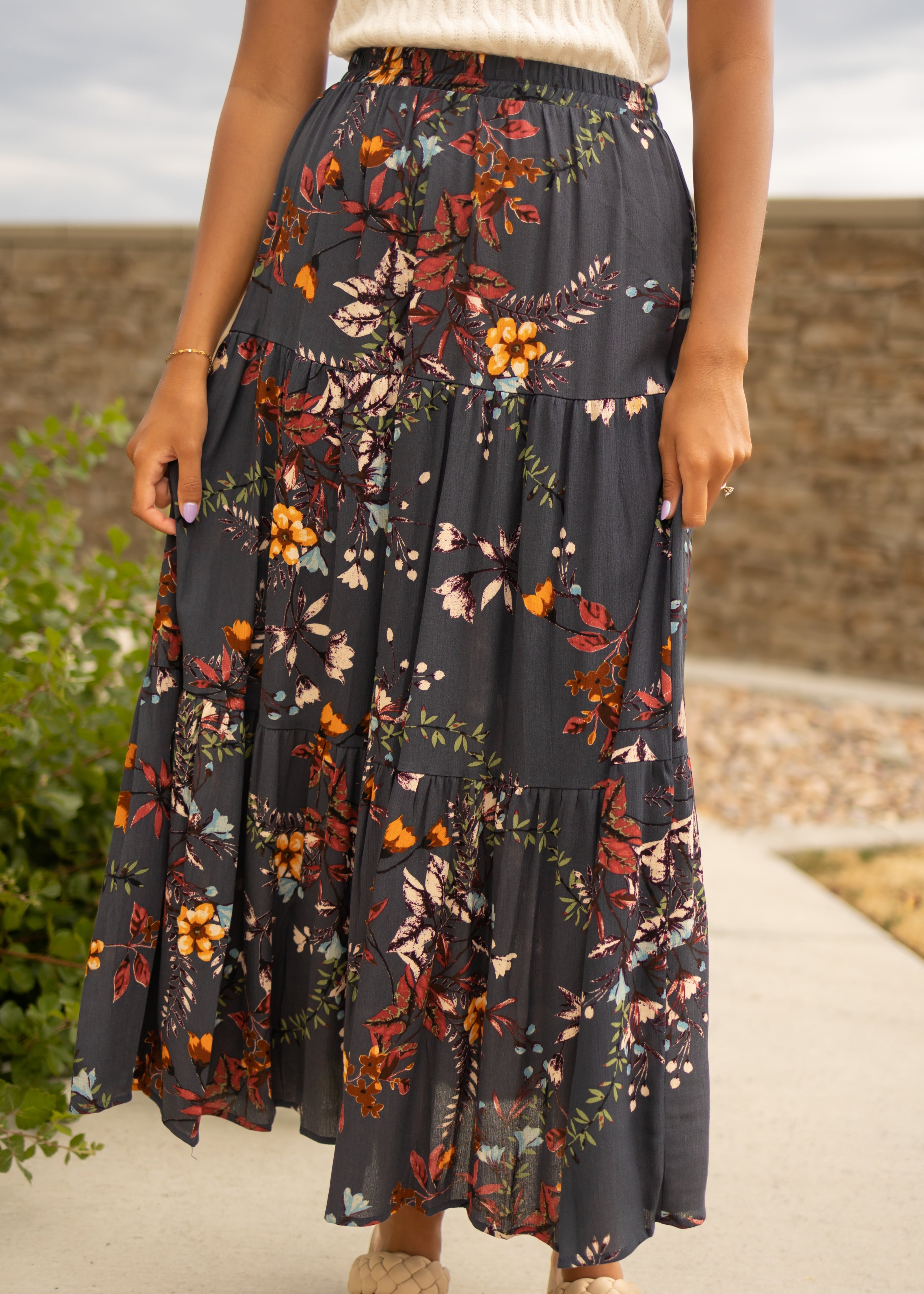 Nia Dark Teal Floral Skirt