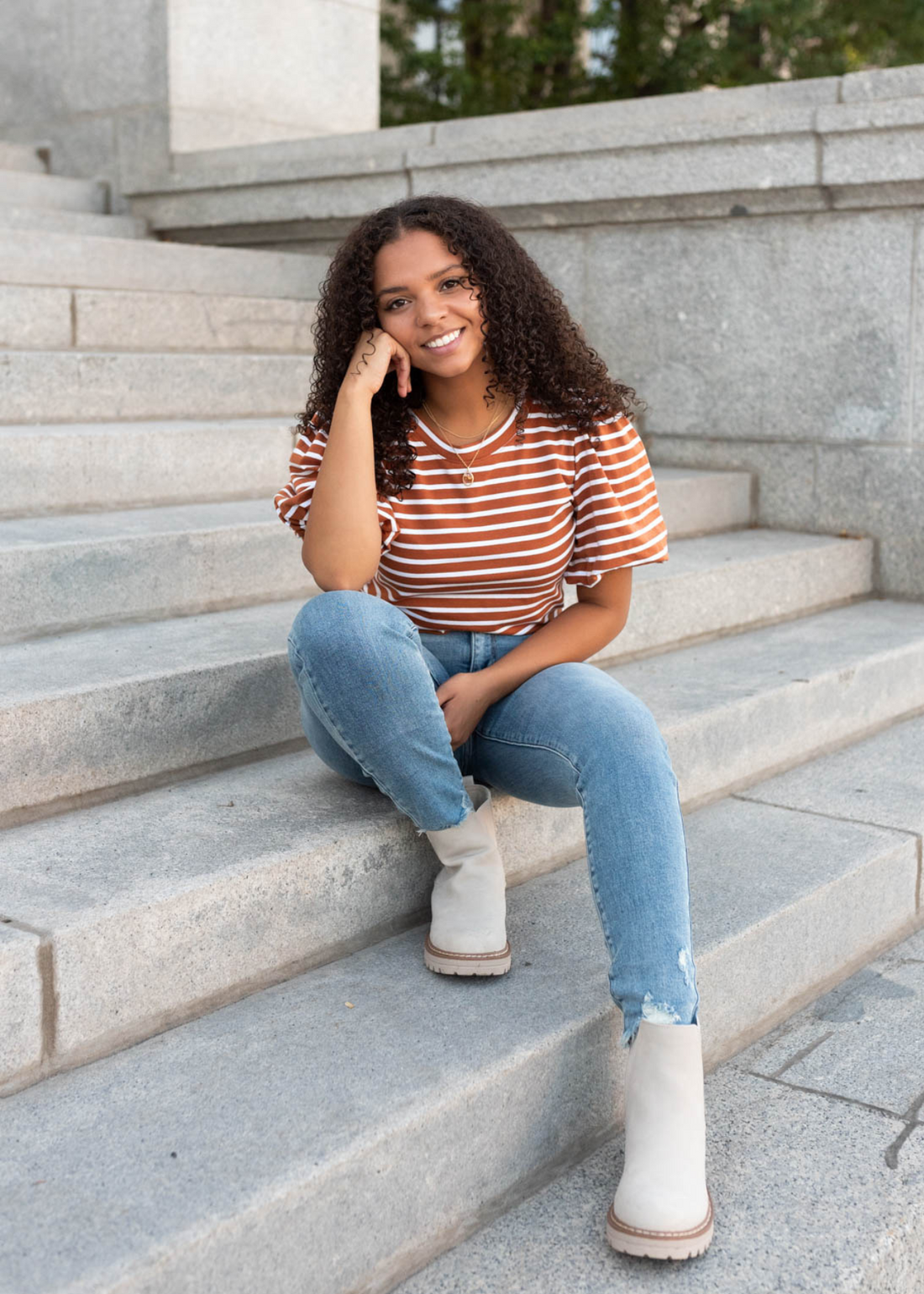 Nia Terracotta Stripe Puff Sleeve Top