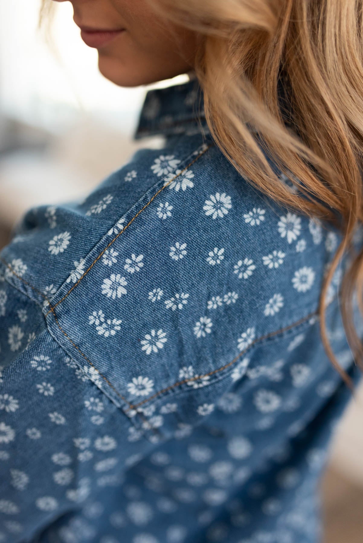 Nicole Denim Blue Button Down Top