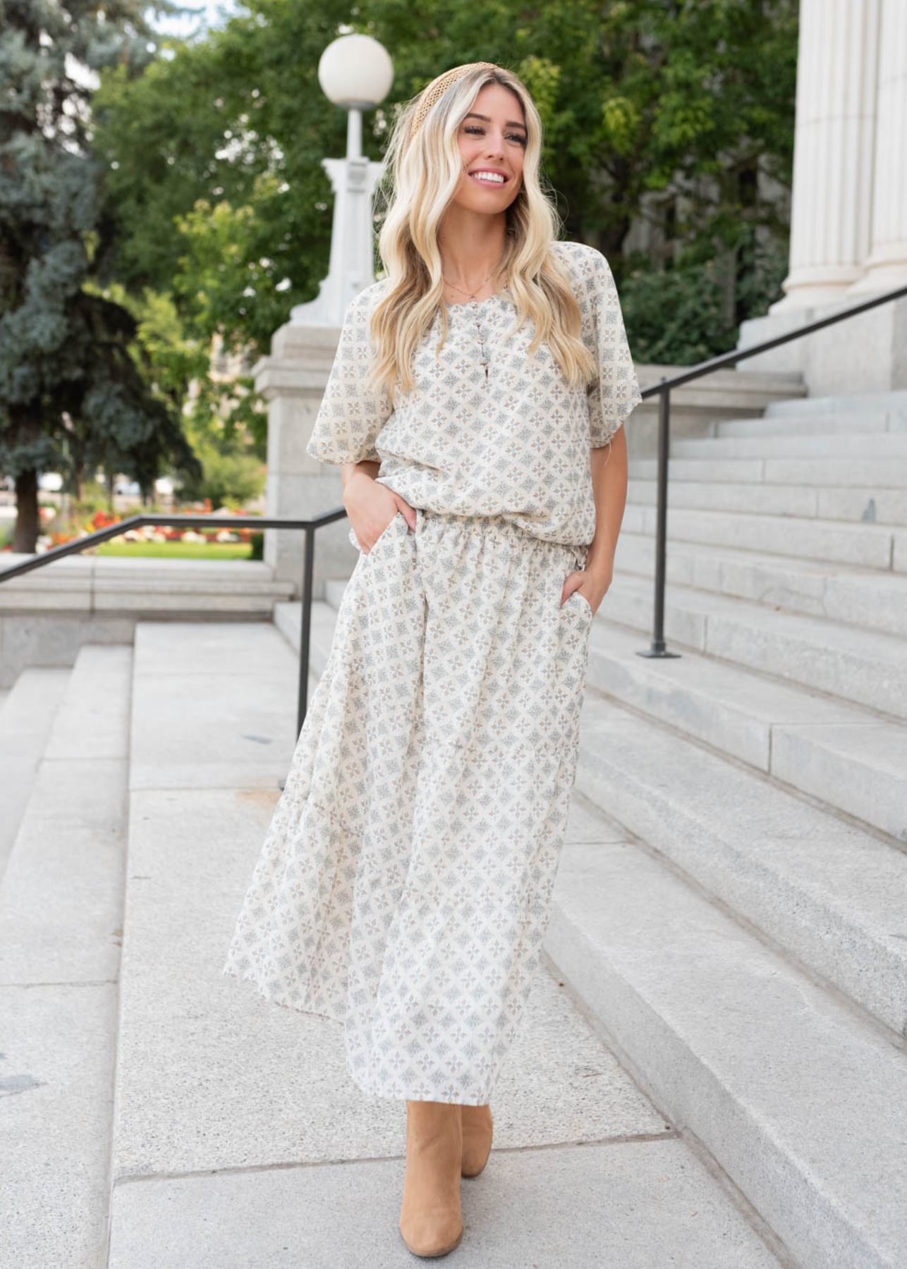Nola Cream Pattern Chiffon Top