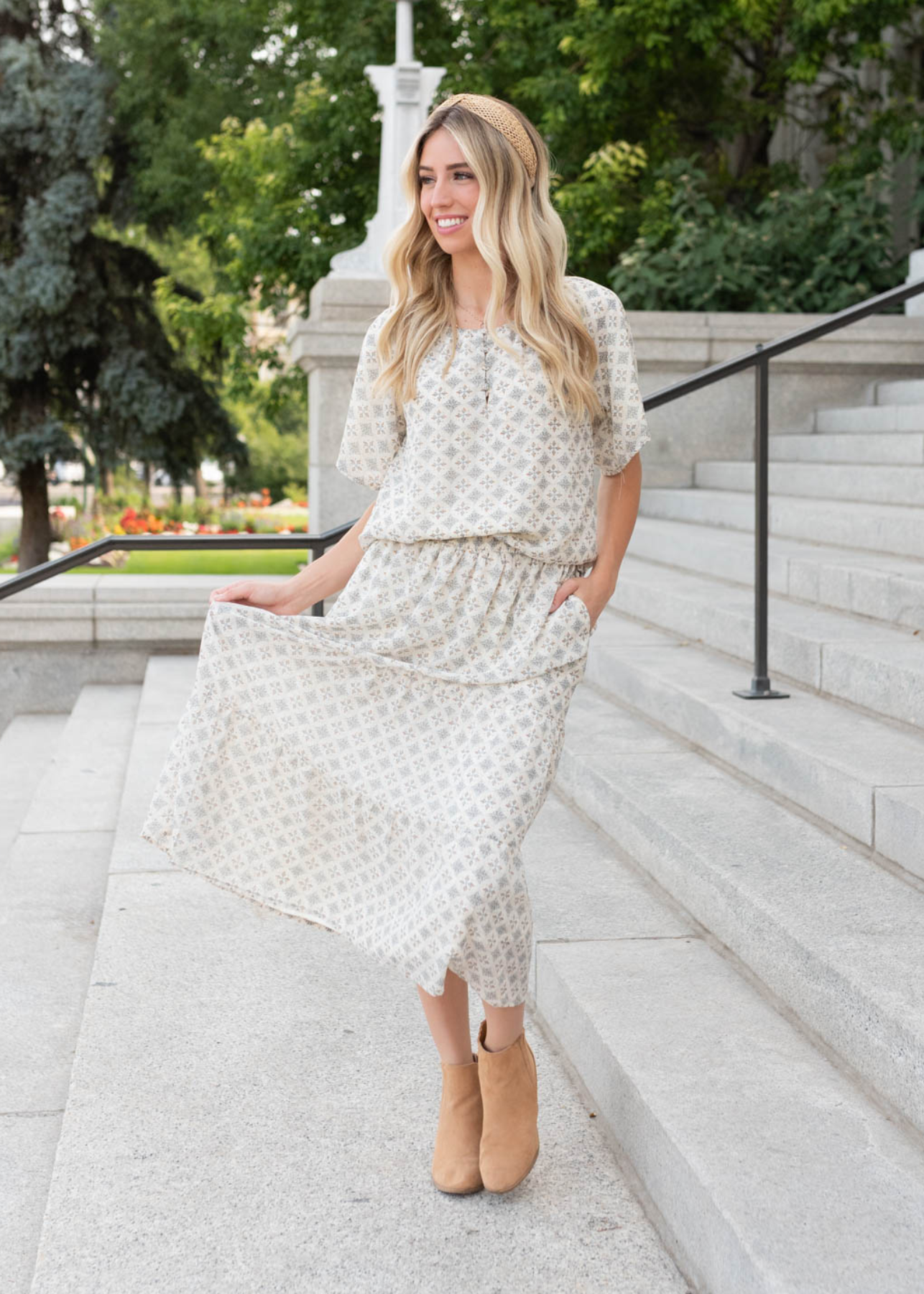 Nola Cream Pattern Chiffon Top