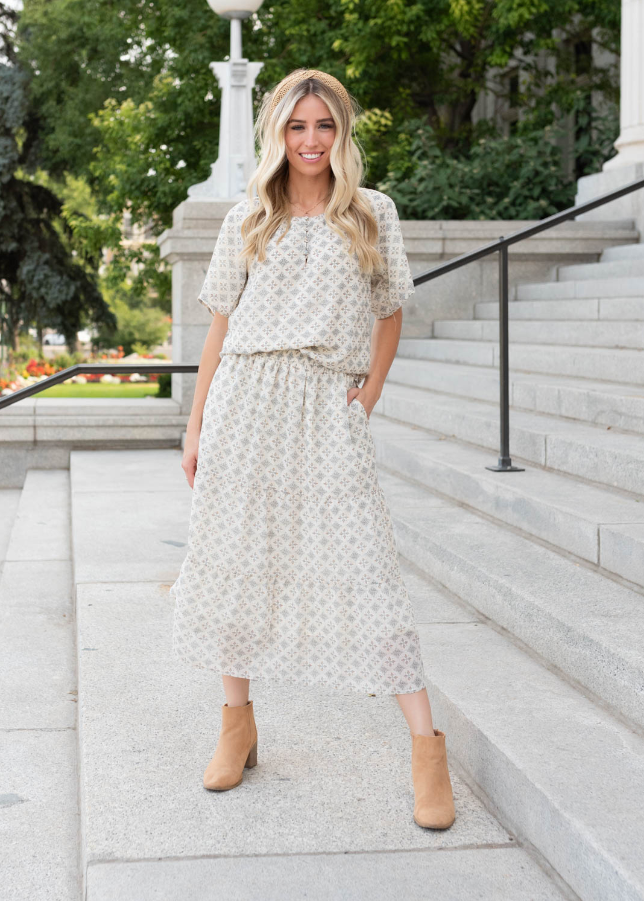 Nola Cream Pattern Chiffon Top