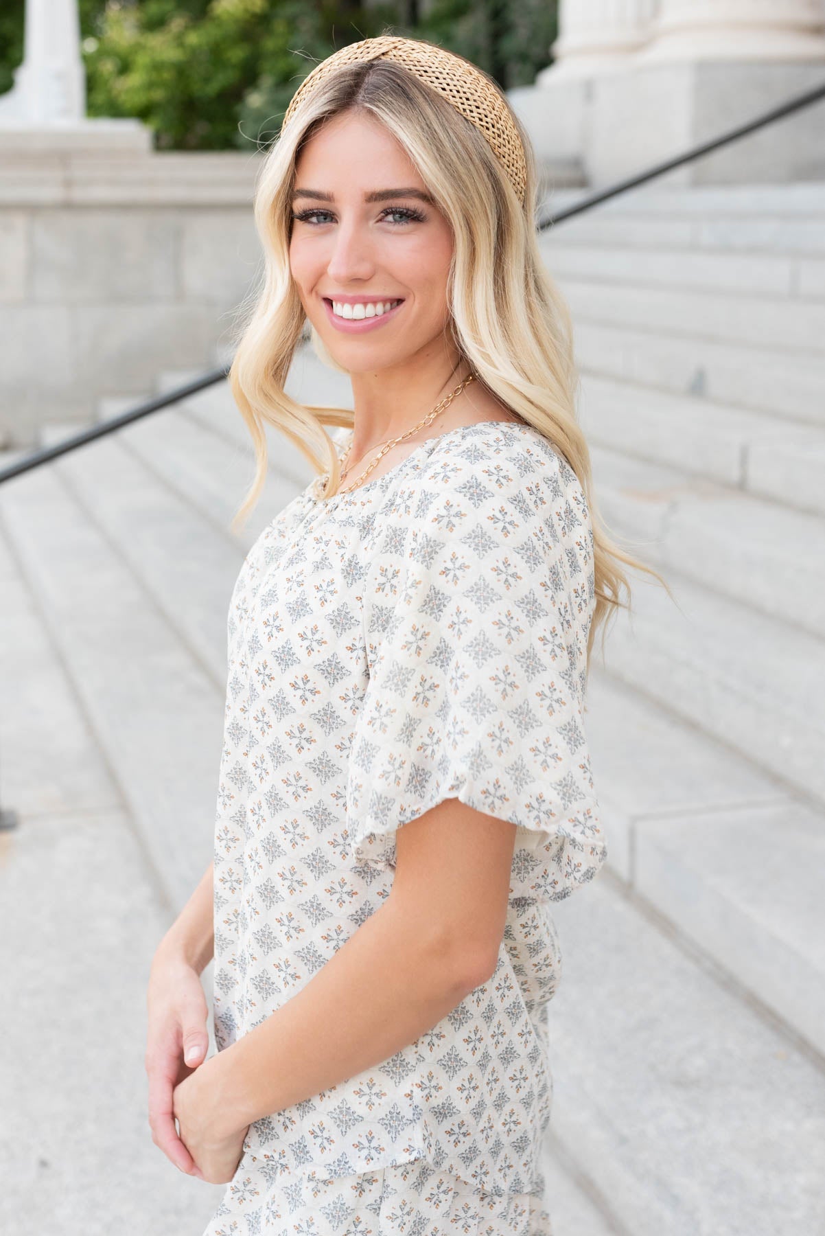 Nola Cream Pattern Chiffon Top