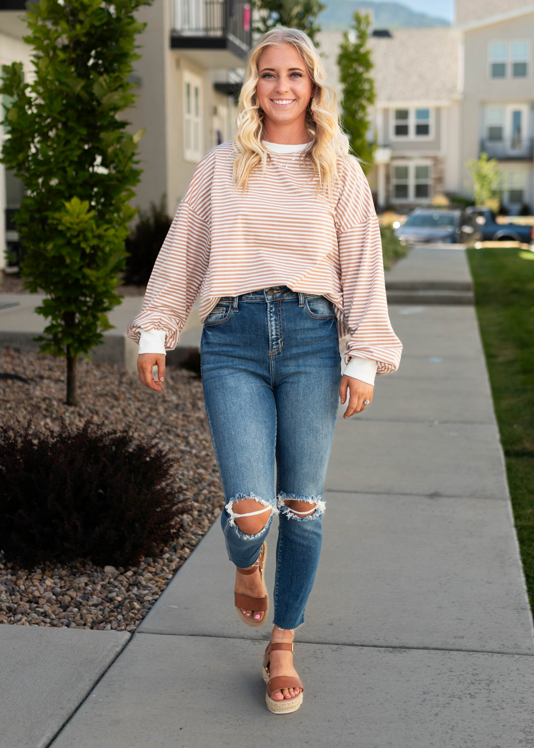 Olympia Dark Denim High Rise Distressed Jeans