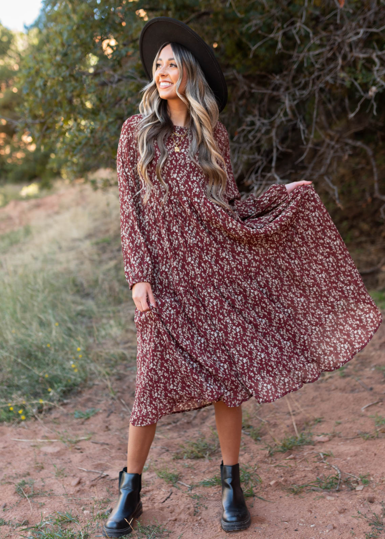 Orla Burgundy Floral Dress