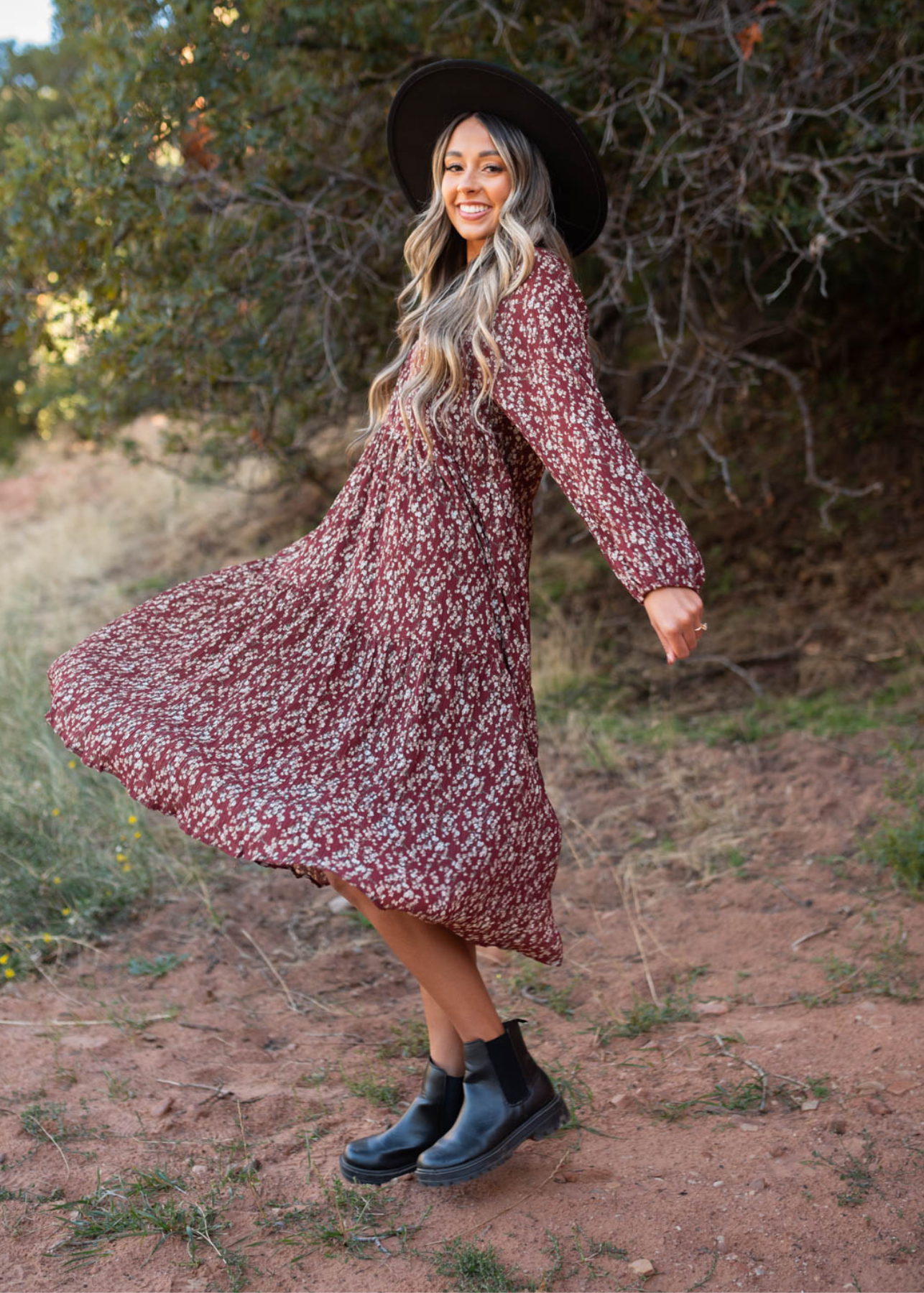 Orla Burgundy Floral Dress