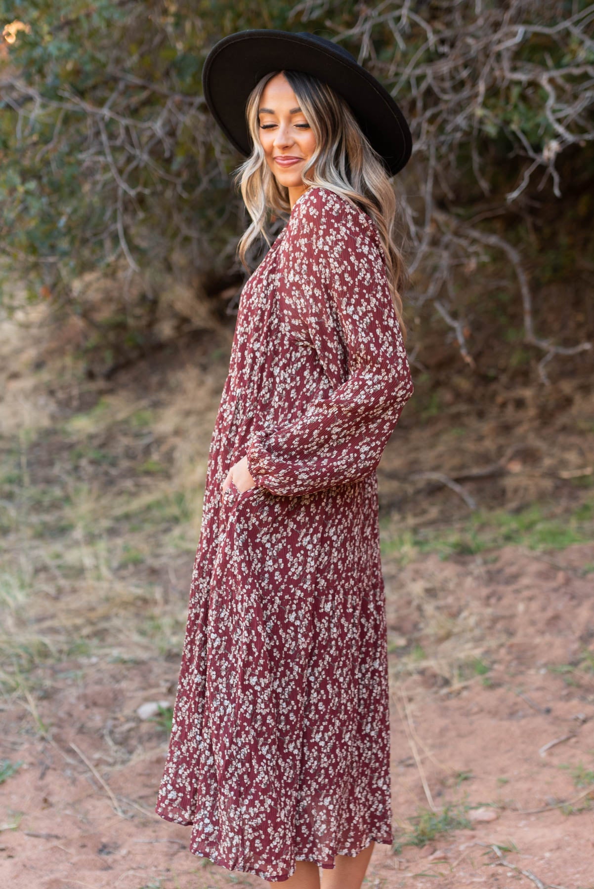 Orla Burgundy Floral Dress