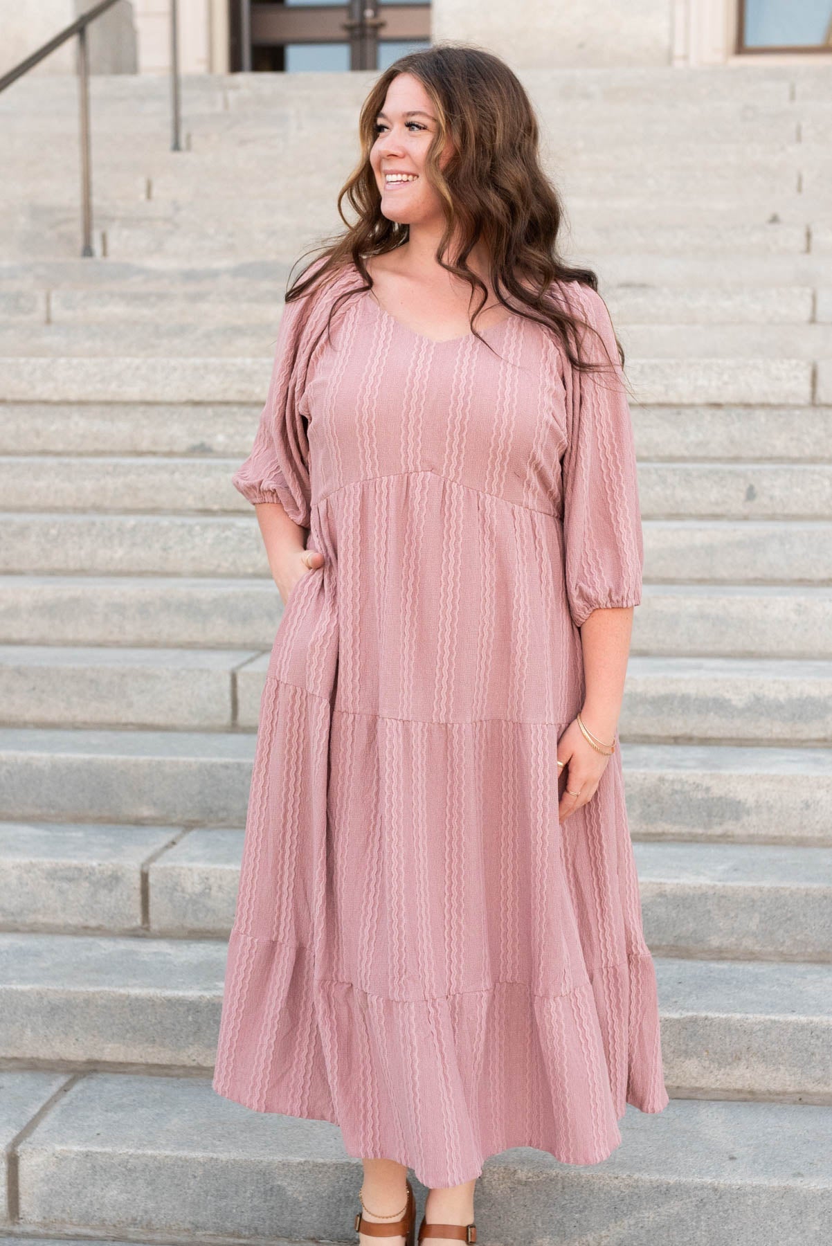 Paola Dusty Mauve Textured Dress