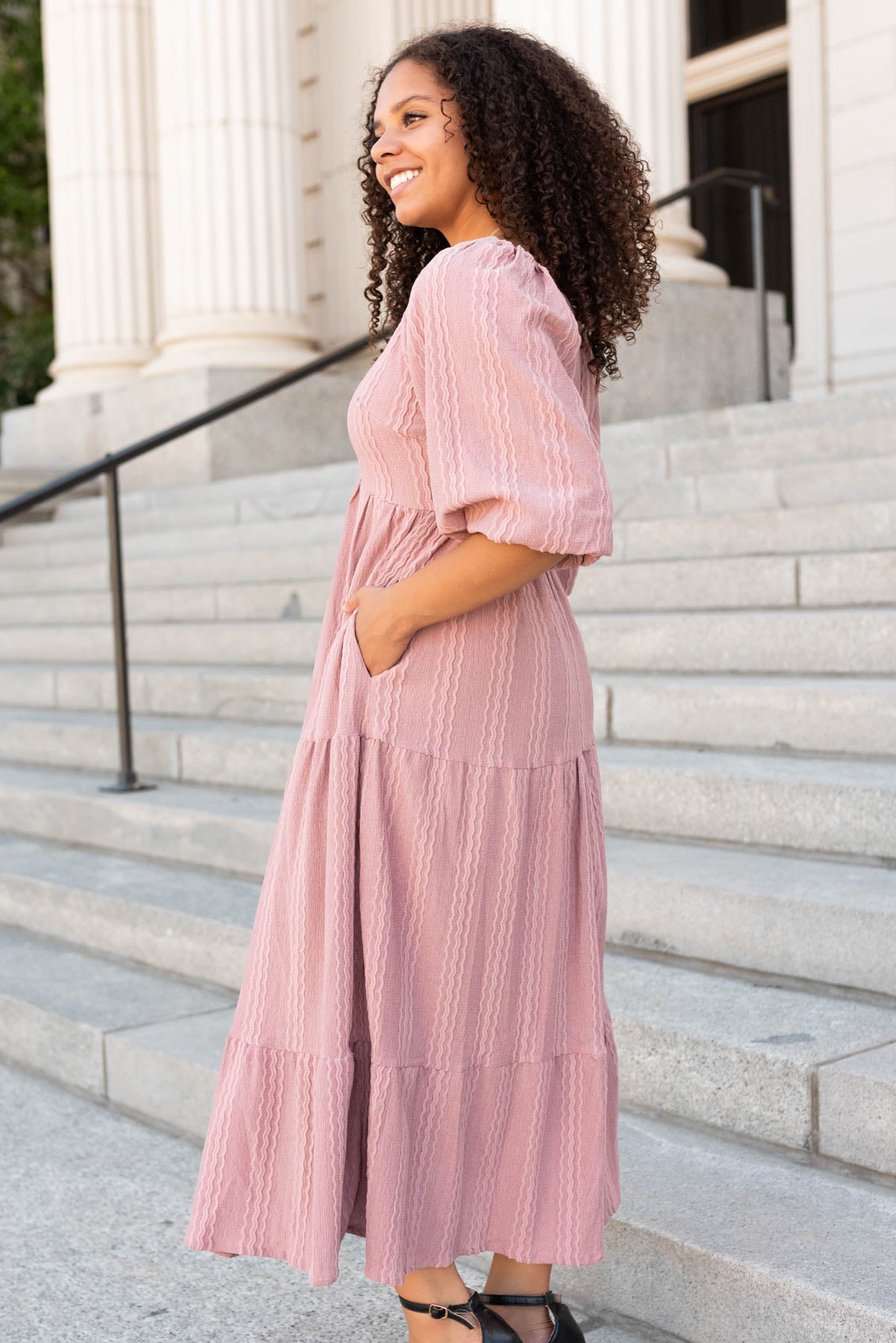 Paola Dusty Mauve Textured Dress