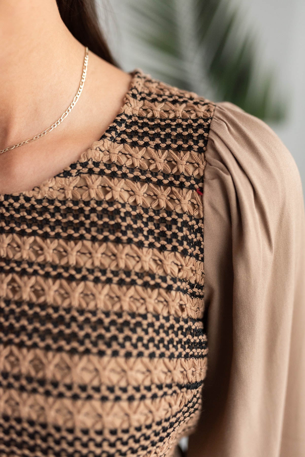 Prescilla Mocha Crochet Stripe Top