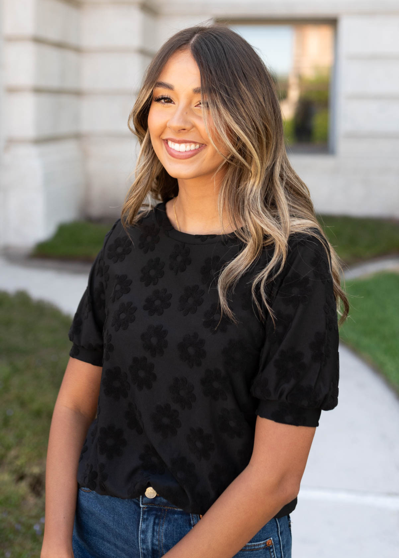 Preslee Black Floral Pattern Top