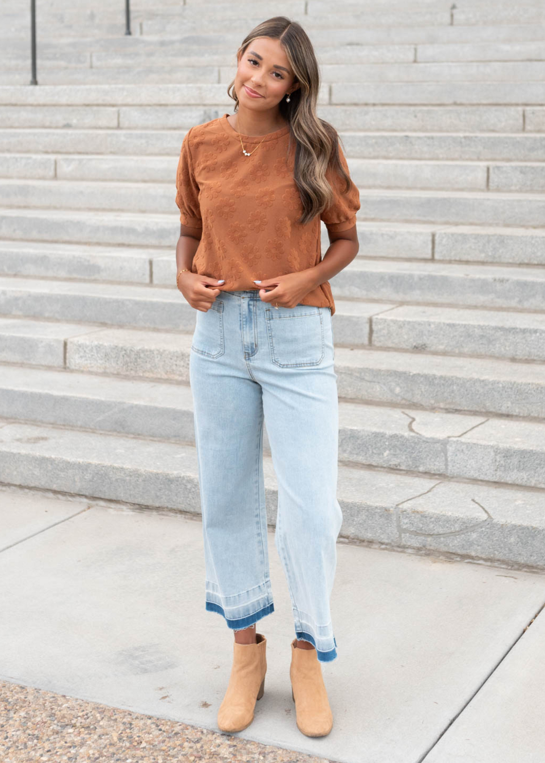 Preslee Cinnamon Floral Pattern Top