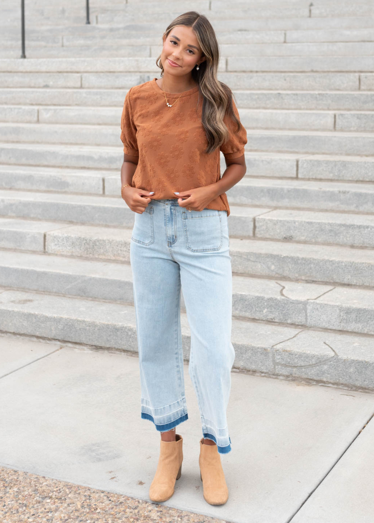 Preslee Cinnamon Floral Pattern Top