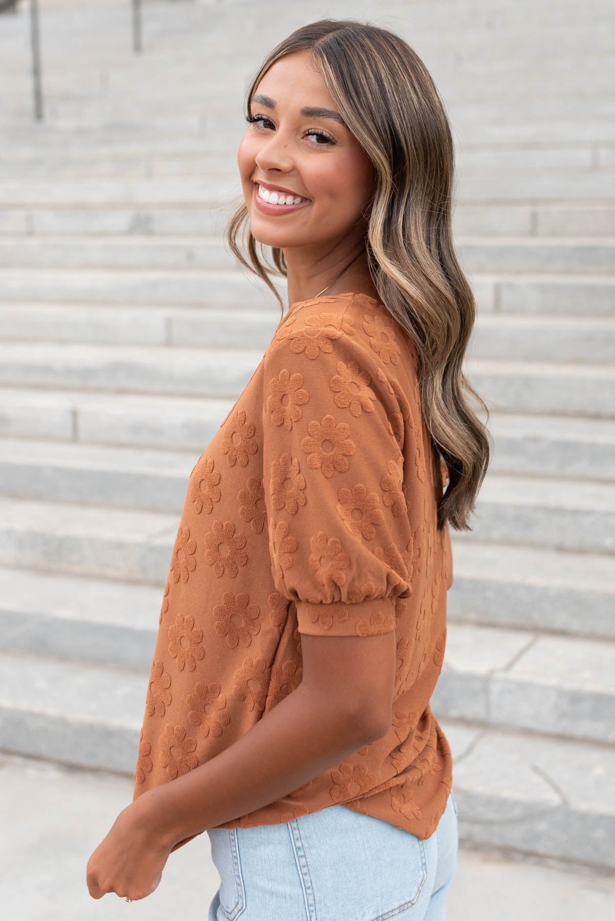 Preslee Cinnamon Floral Pattern Top