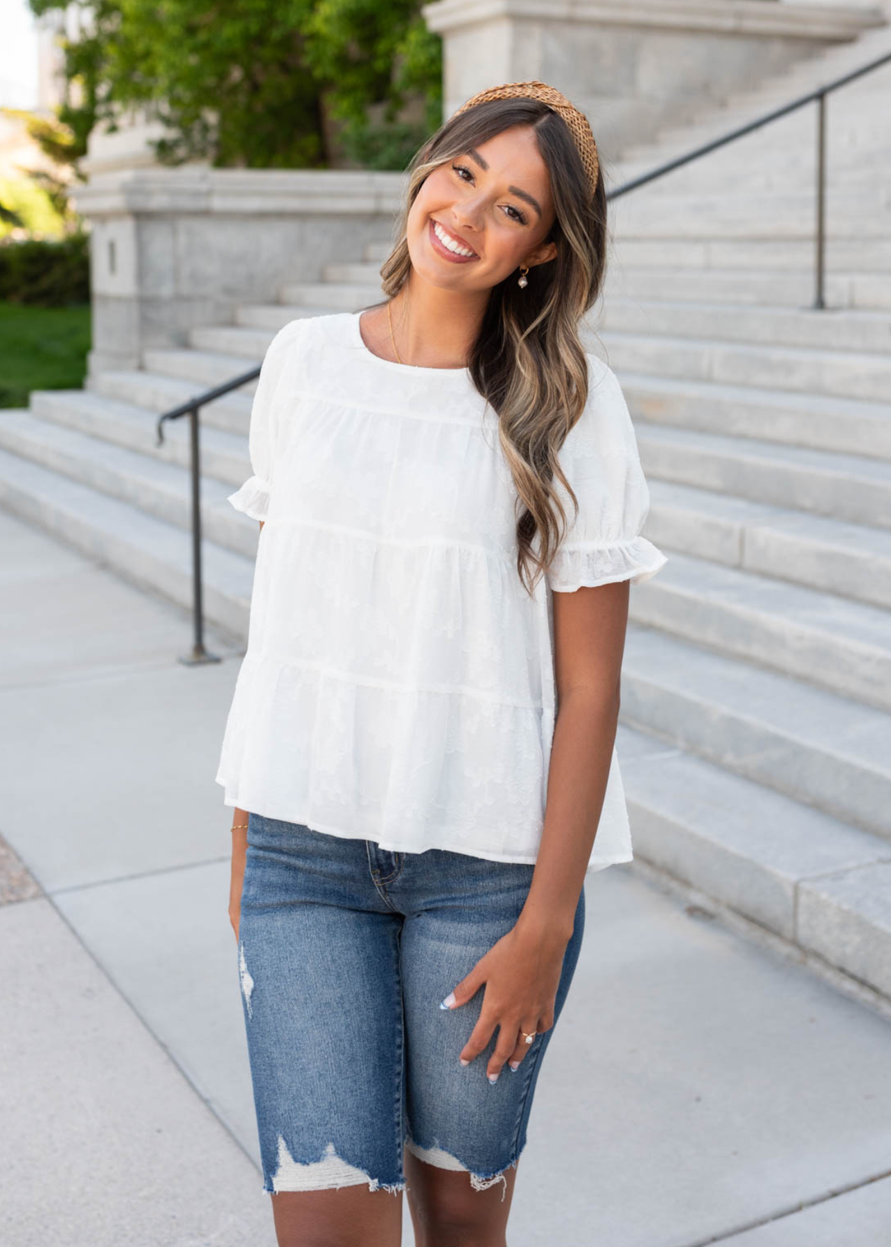 Rae White Floral Ruffle Top