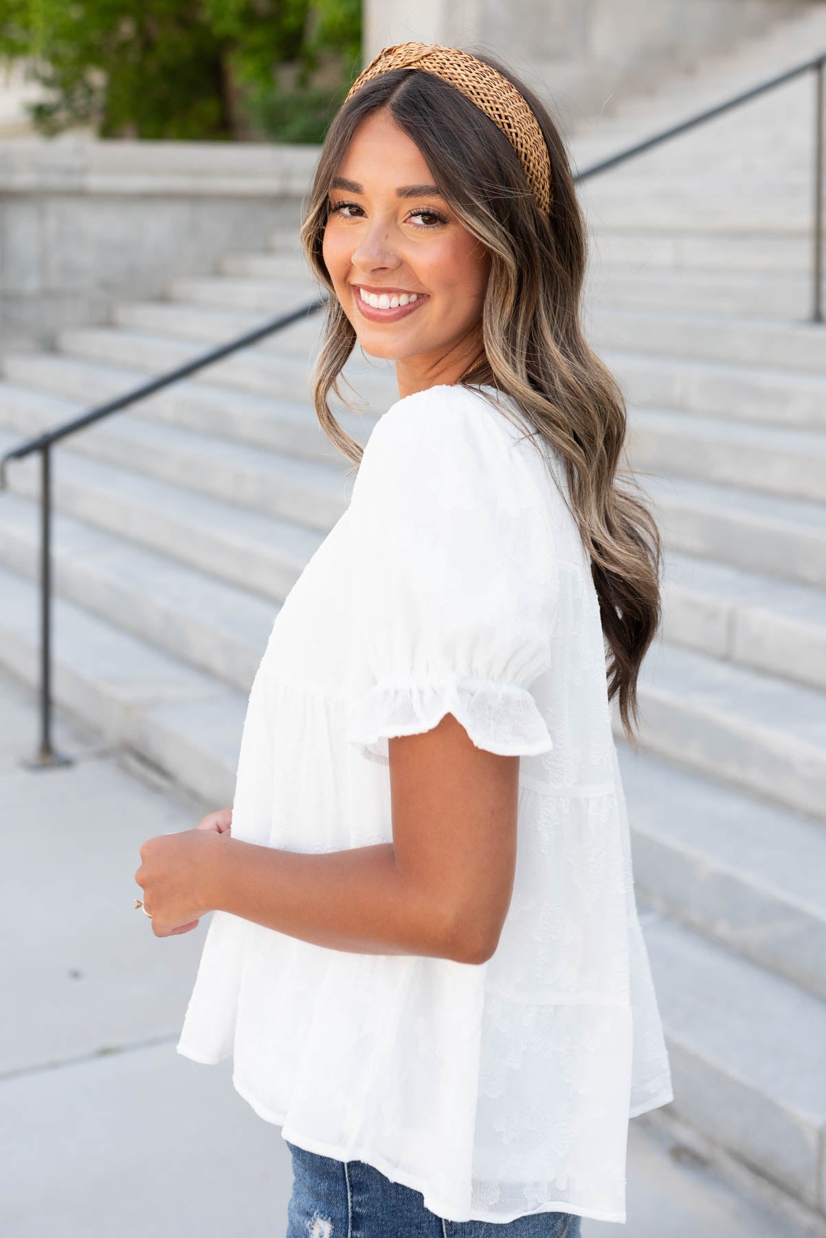 Rae White Floral Ruffle Top