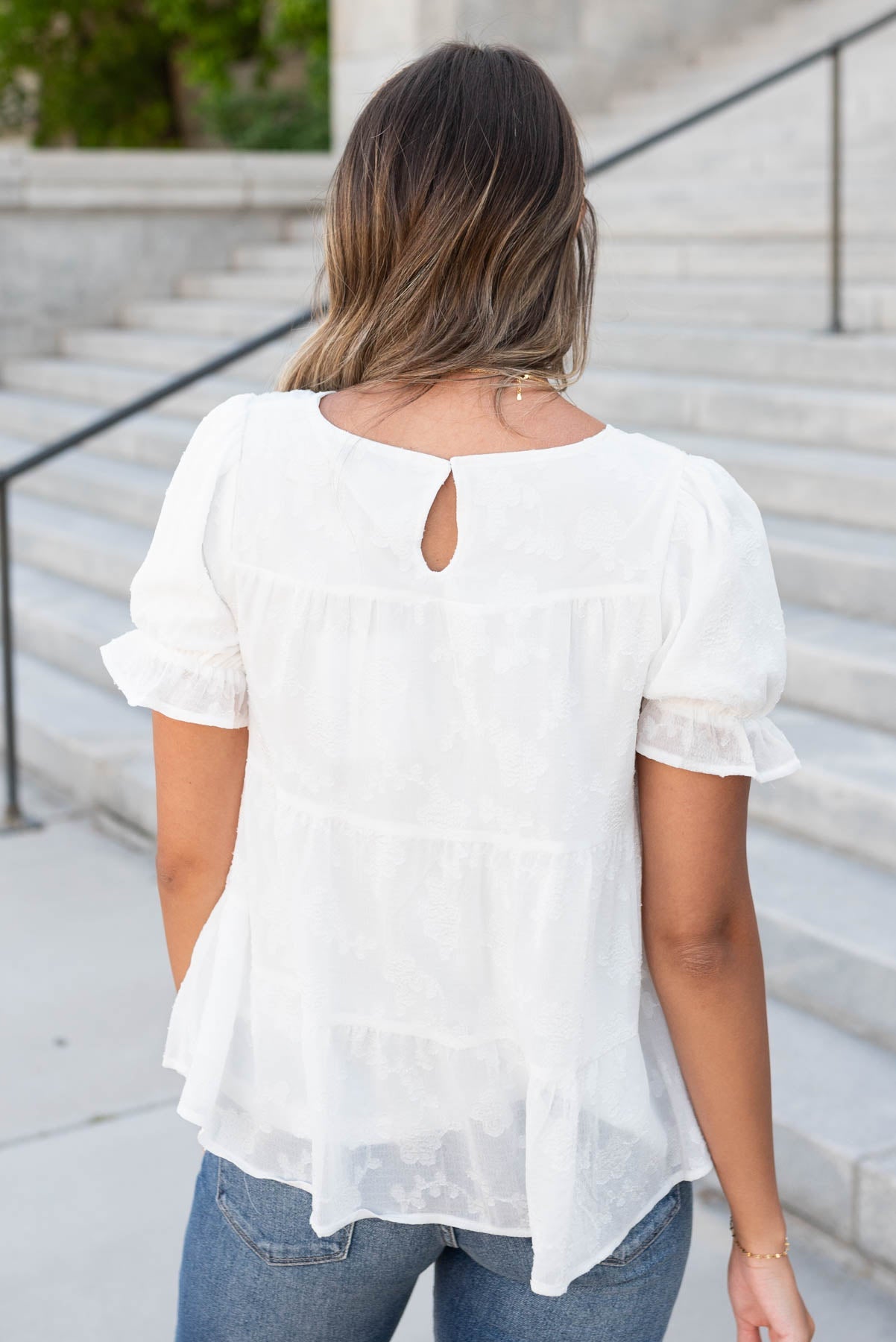 Rae White Floral Ruffle Top
