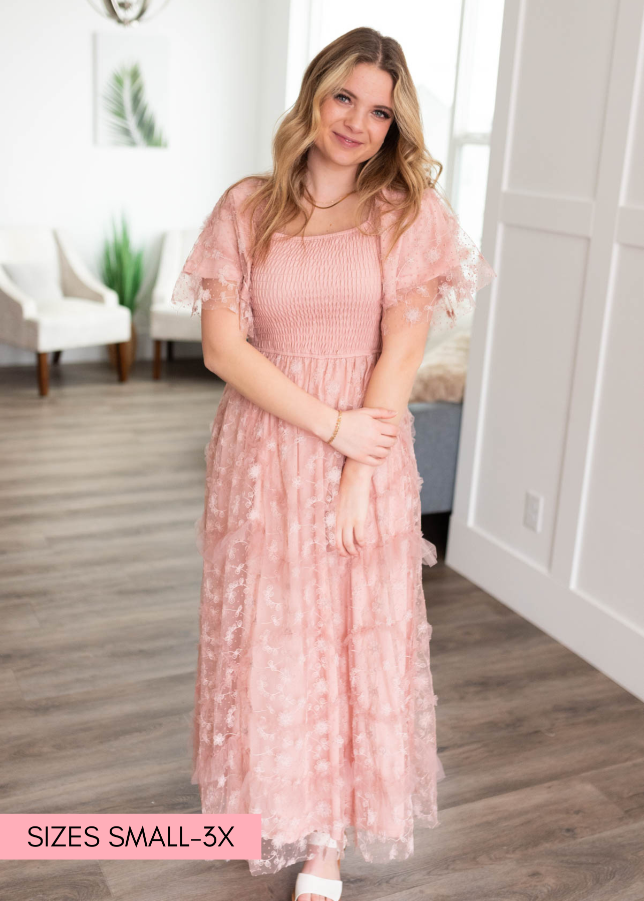 Raelynn Dusty Rose Embroidered Dress