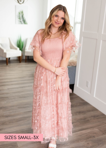 Raelynn Dusty Rose Embroidered Dress