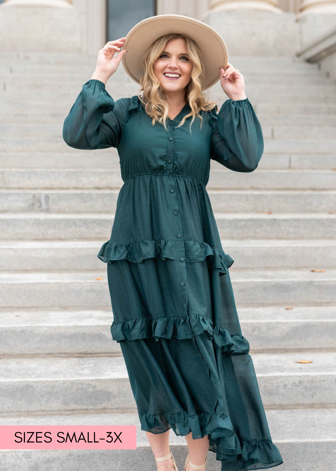 Raylene Hunter Green Tiered Dress