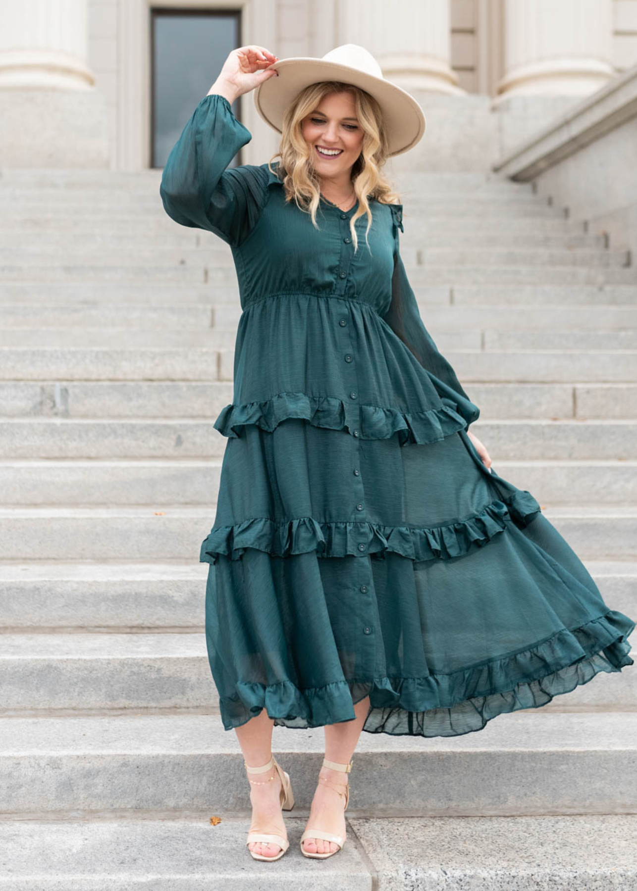 Raylene Hunter Green Tiered Dress