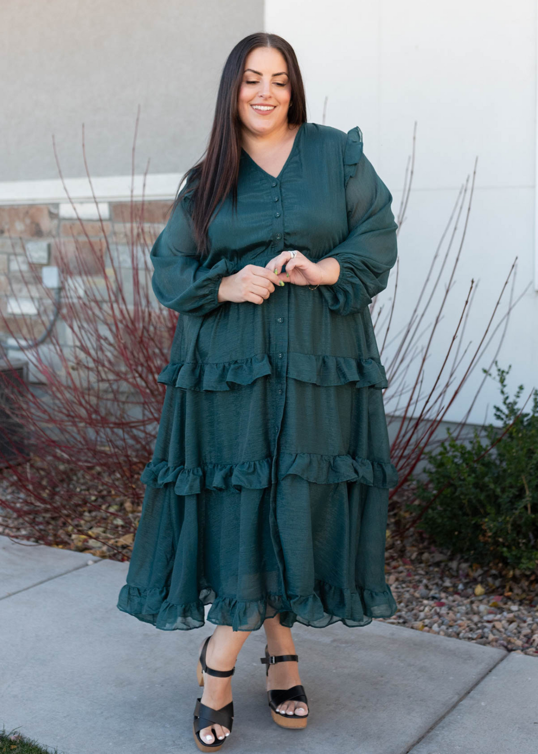 Raylene Hunter Green Tiered Dress