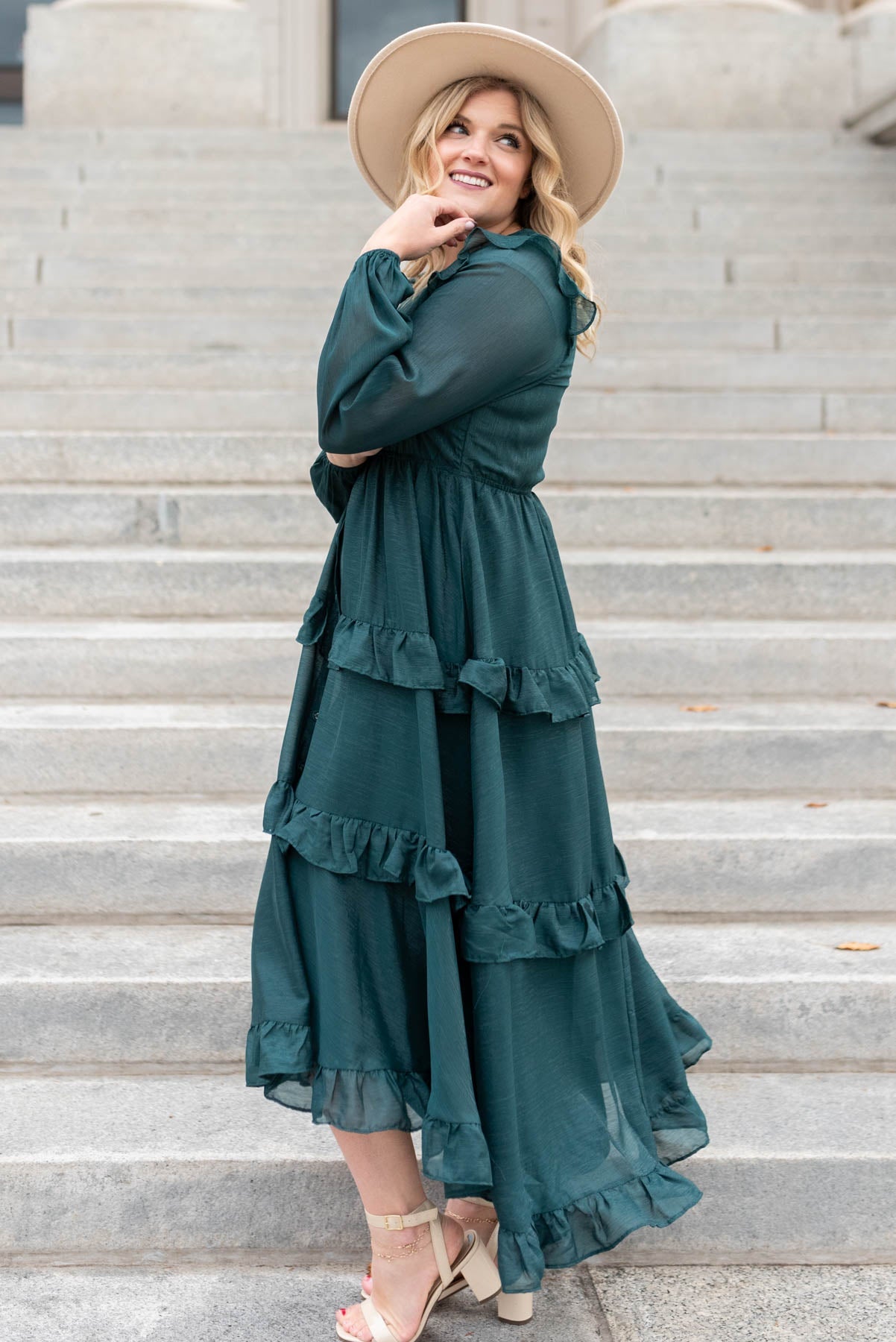 Raylene Hunter Green Tiered Dress