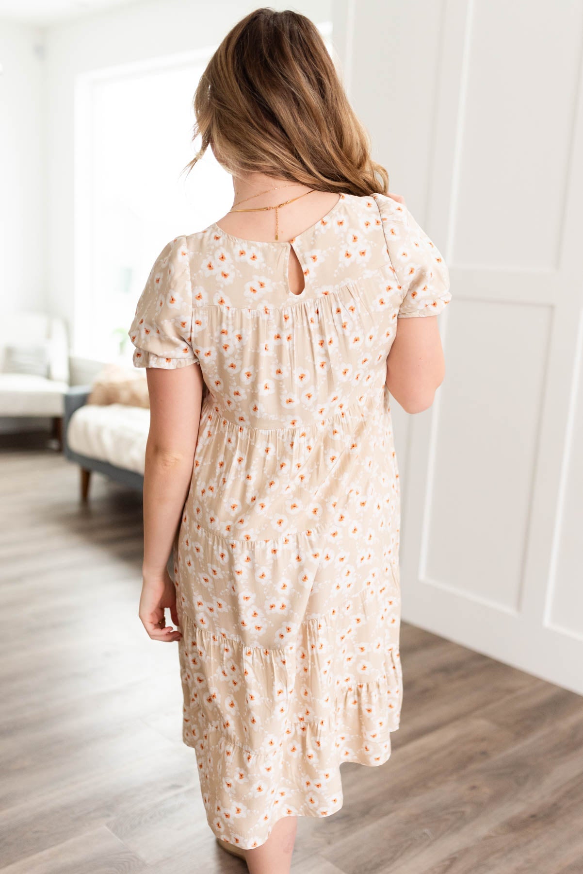 Reagan Beige Floral Tiered Dress