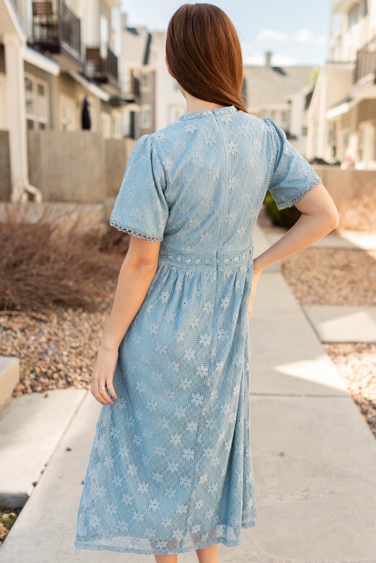 Regina Dusty Blue Corded Lace Dress
