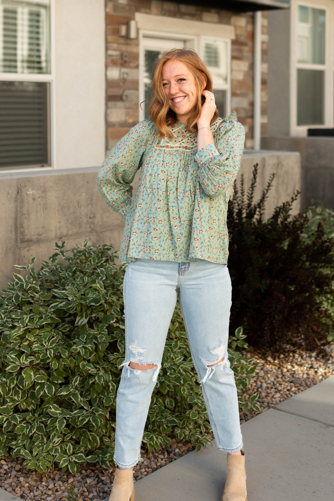 Remi Sage Floral Top
