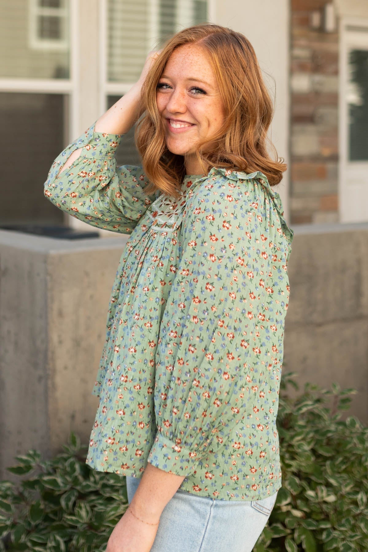 Remi Sage Floral Top