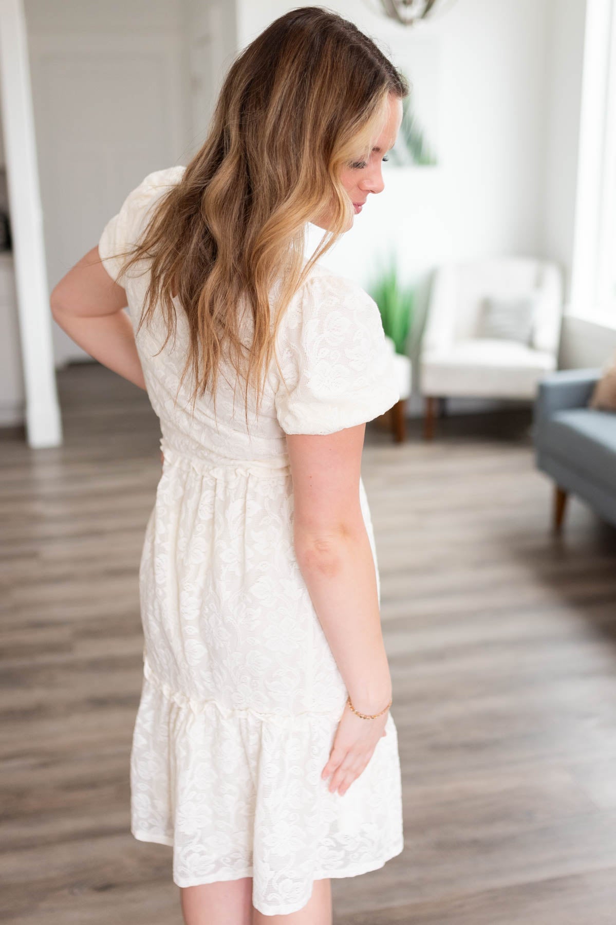 Renee Off White Ruffle Lace Dress