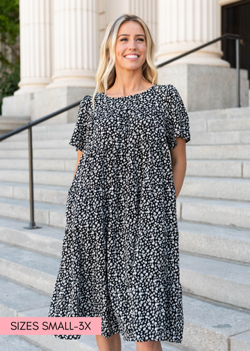 Riana Black Ditsy Floral Dress