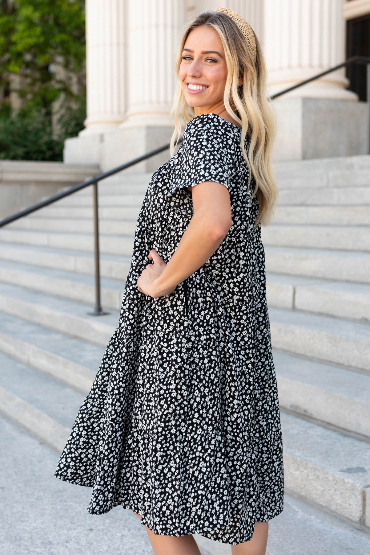 Riana Black Ditsy Floral Dress