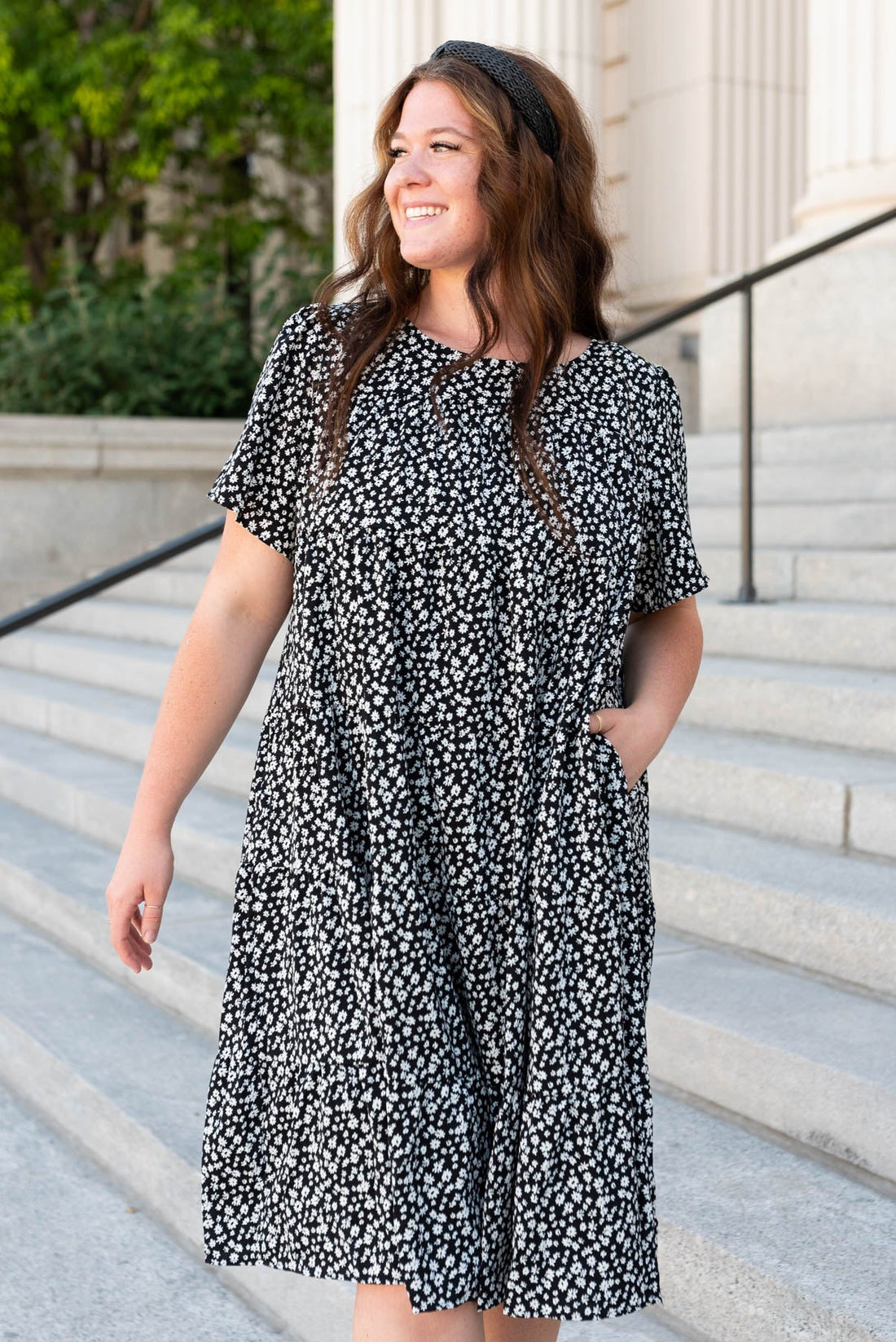 Riana Black Ditsy Floral Dress