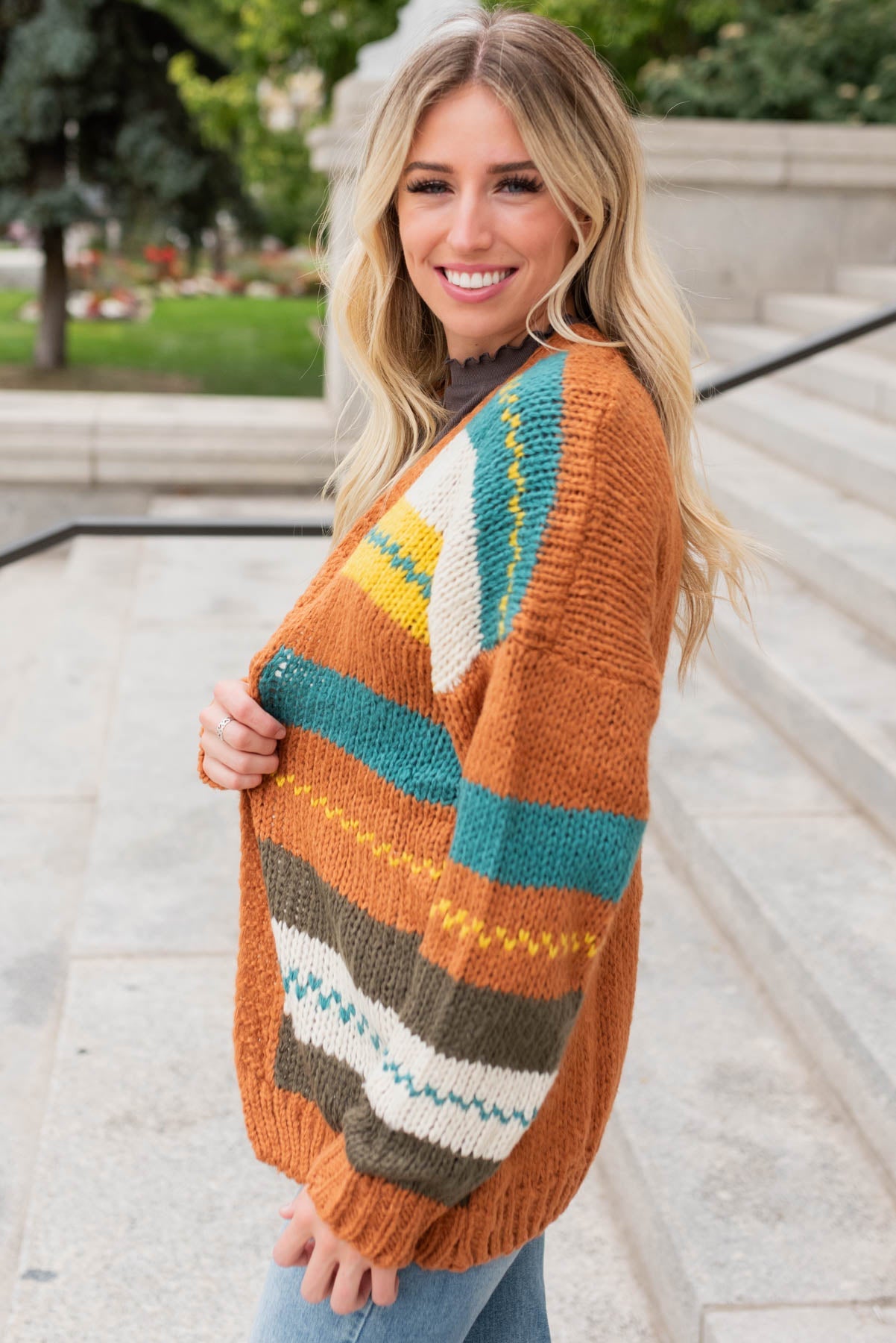 Ricki Color Block Rust Cardigan
