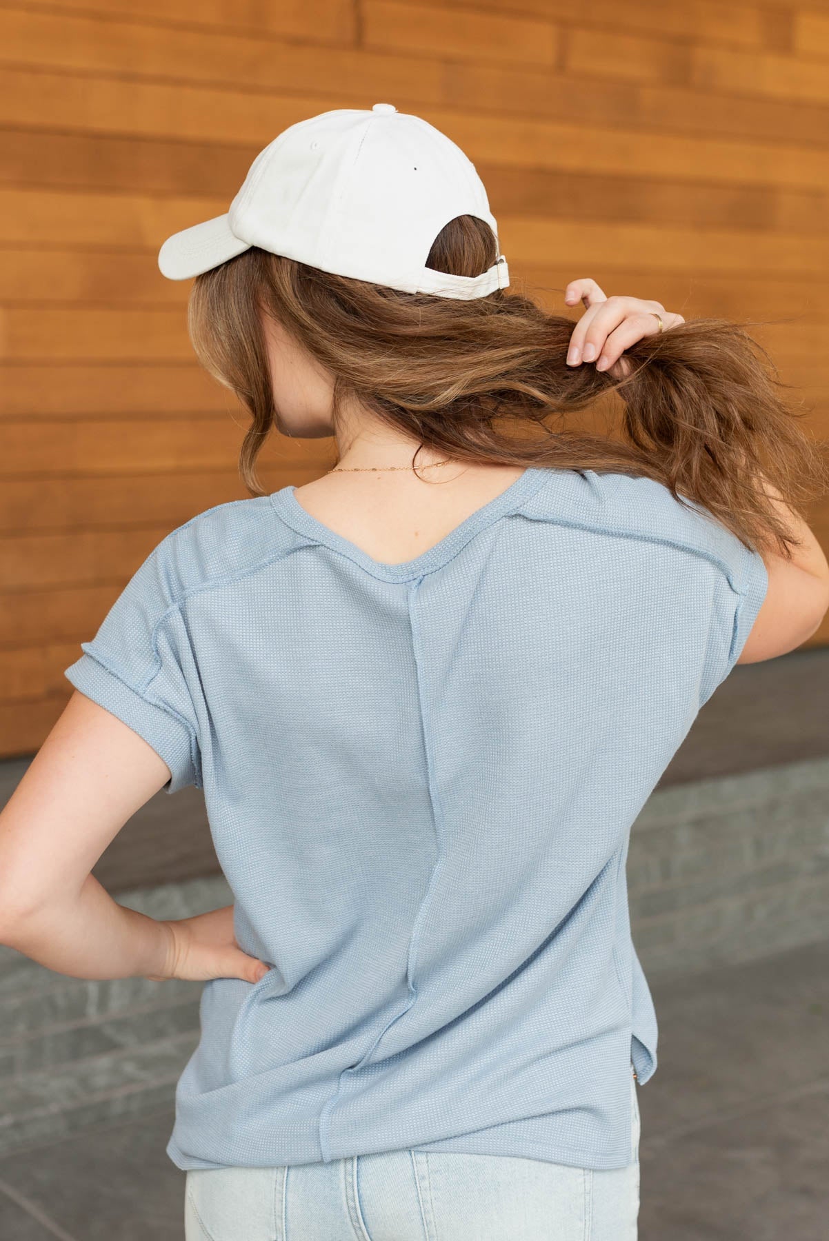 Robin Vintage Blue Waffle Knit Top
