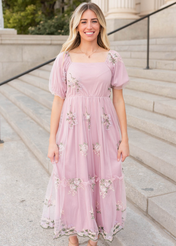 Rosa Dusty Pink Embroidered Dress