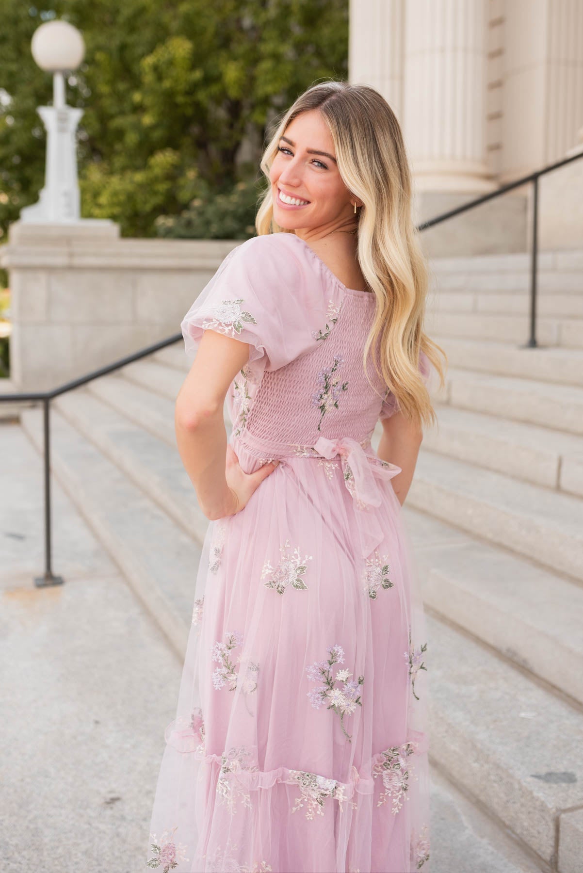 Rosa Dusty Pink Embroidered Dress