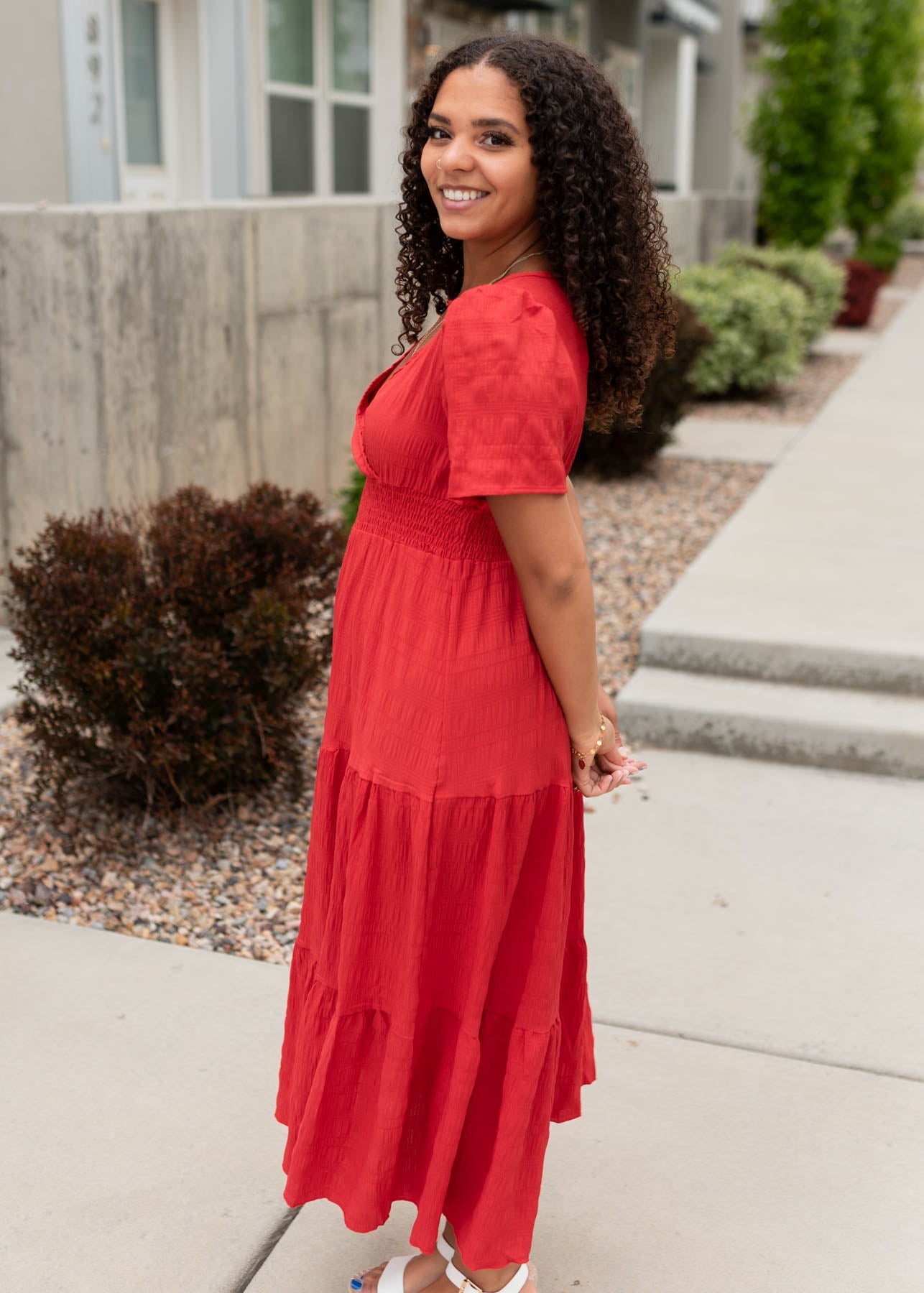 Rosemary Red Smock Waist Dress