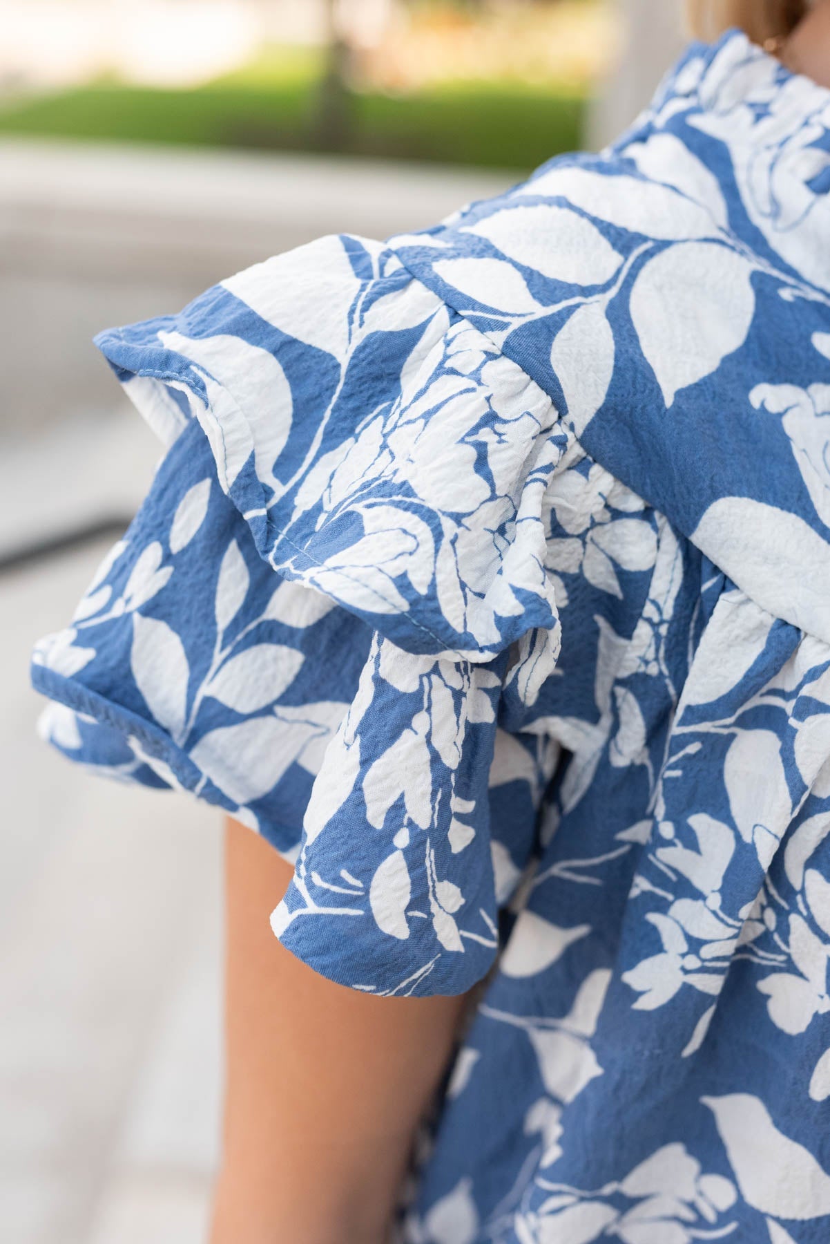 Ryan Blue Floral Ruffle Top