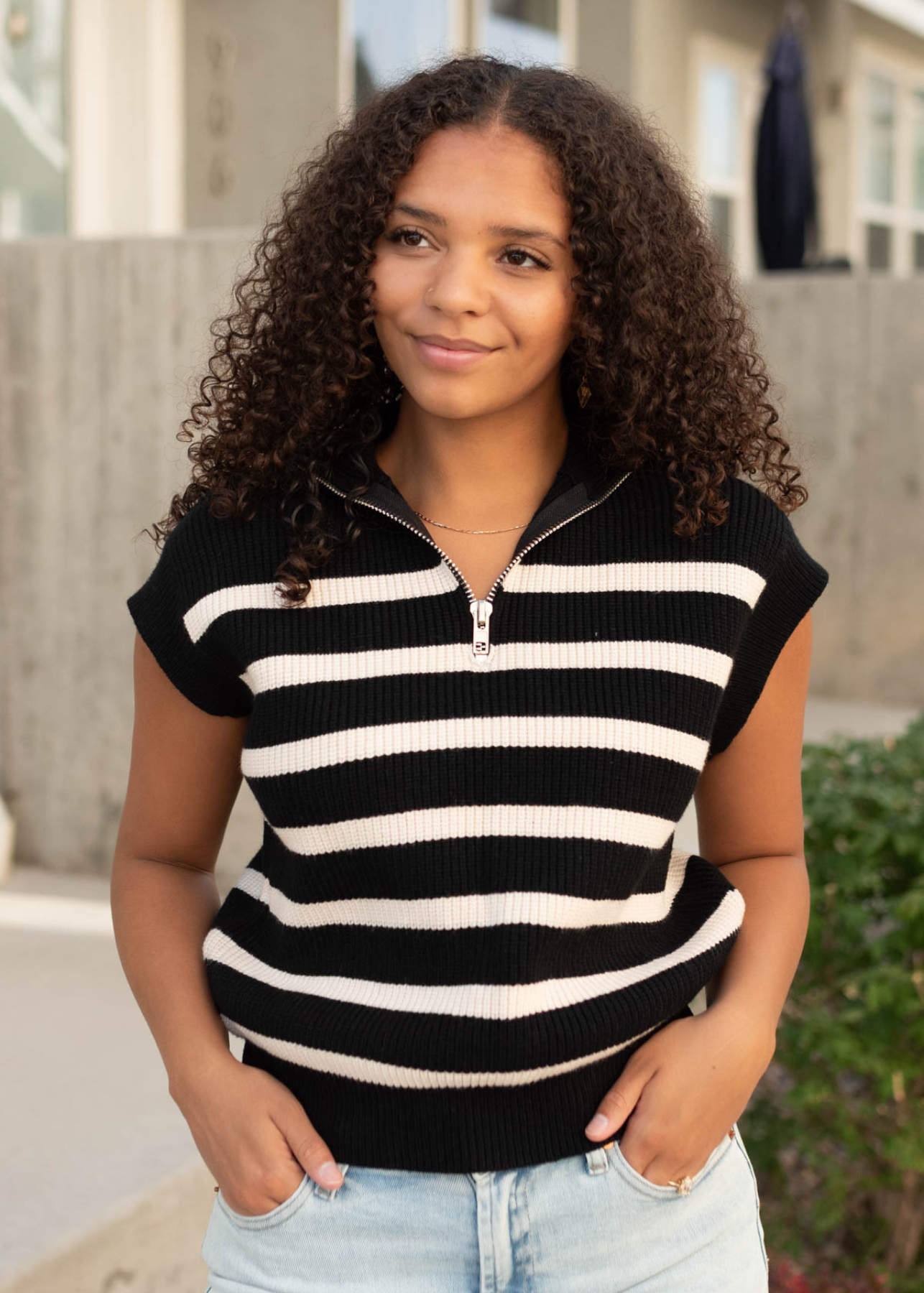 Rylee Black Taupe Stripe Sweater