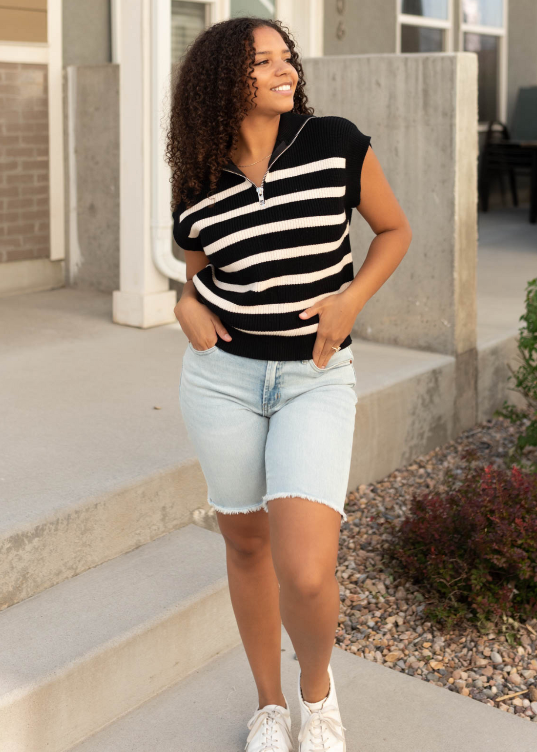 Rylee Black Taupe Stripe Sweater