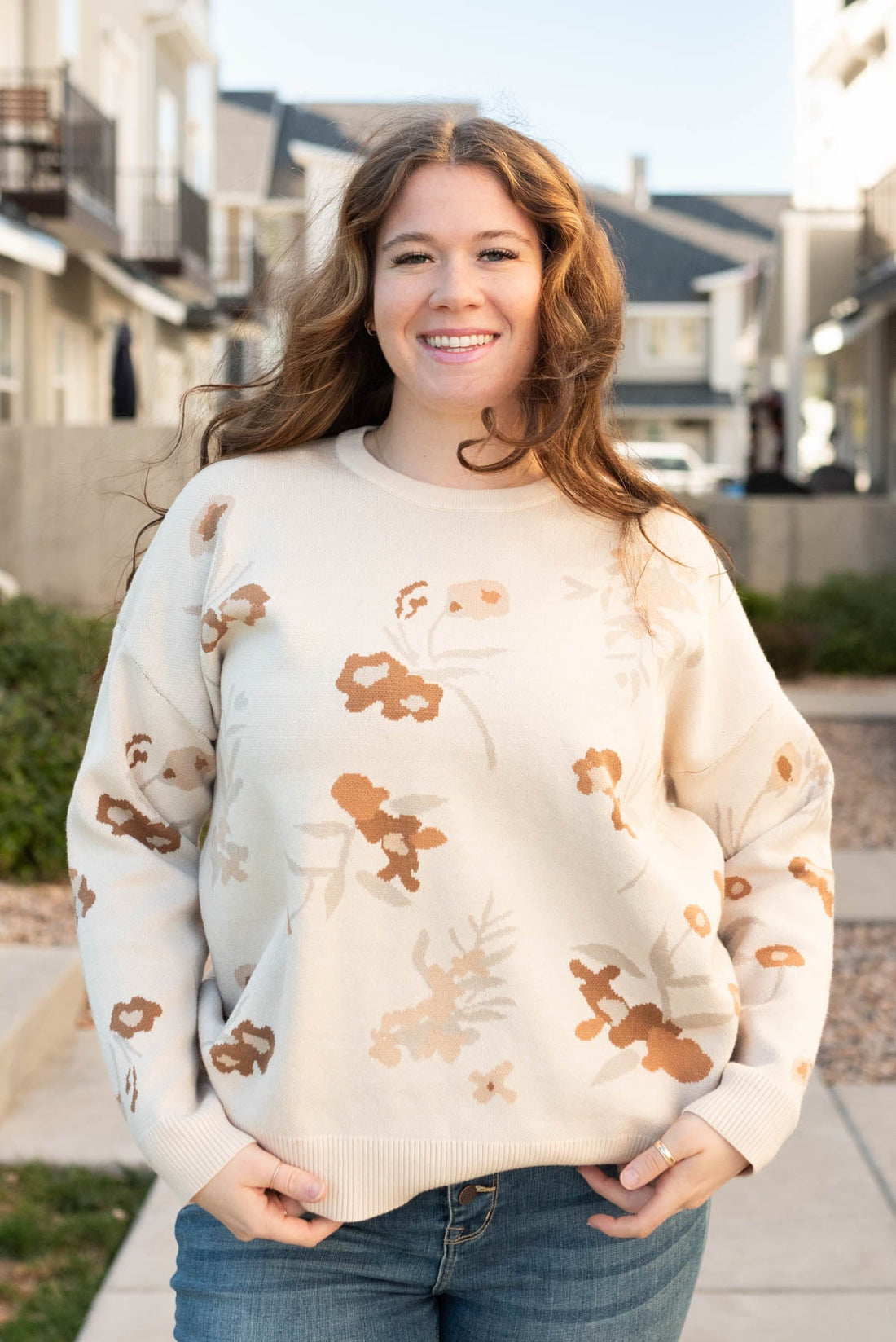 Samantha Oatmeal Floral Sweater