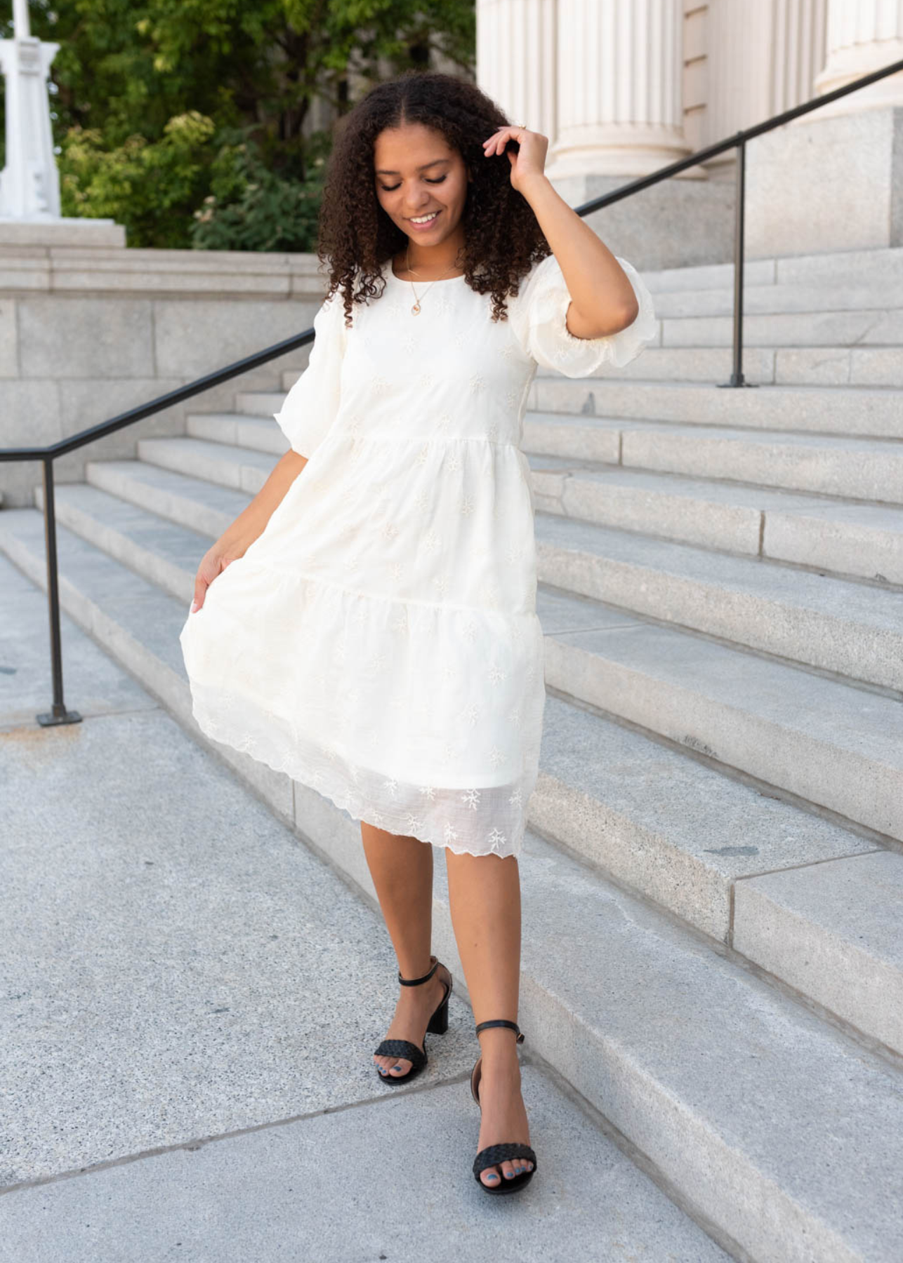 Sarai Cream Floral Puff Sleeve Dress
