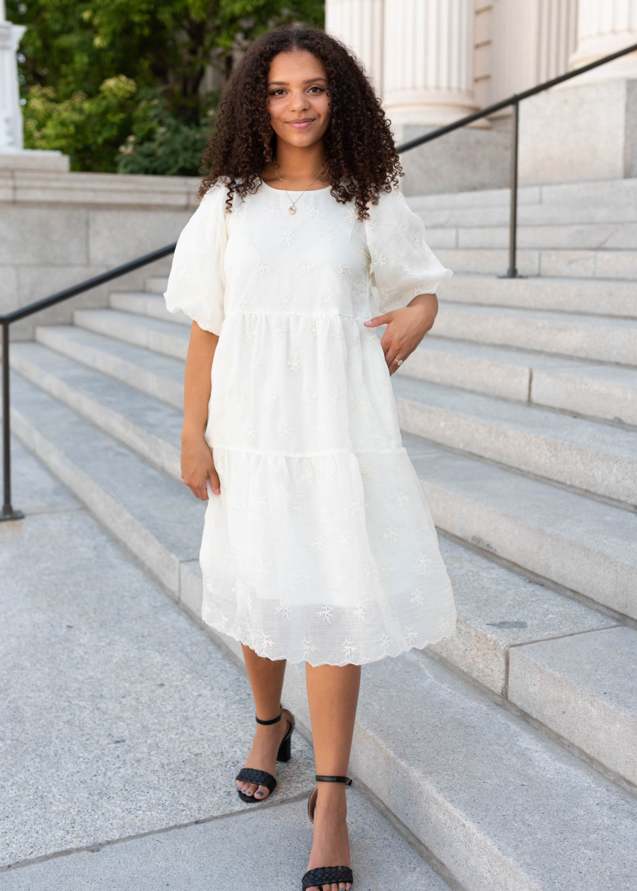 Sarai Cream Floral Puff Sleeve Dress